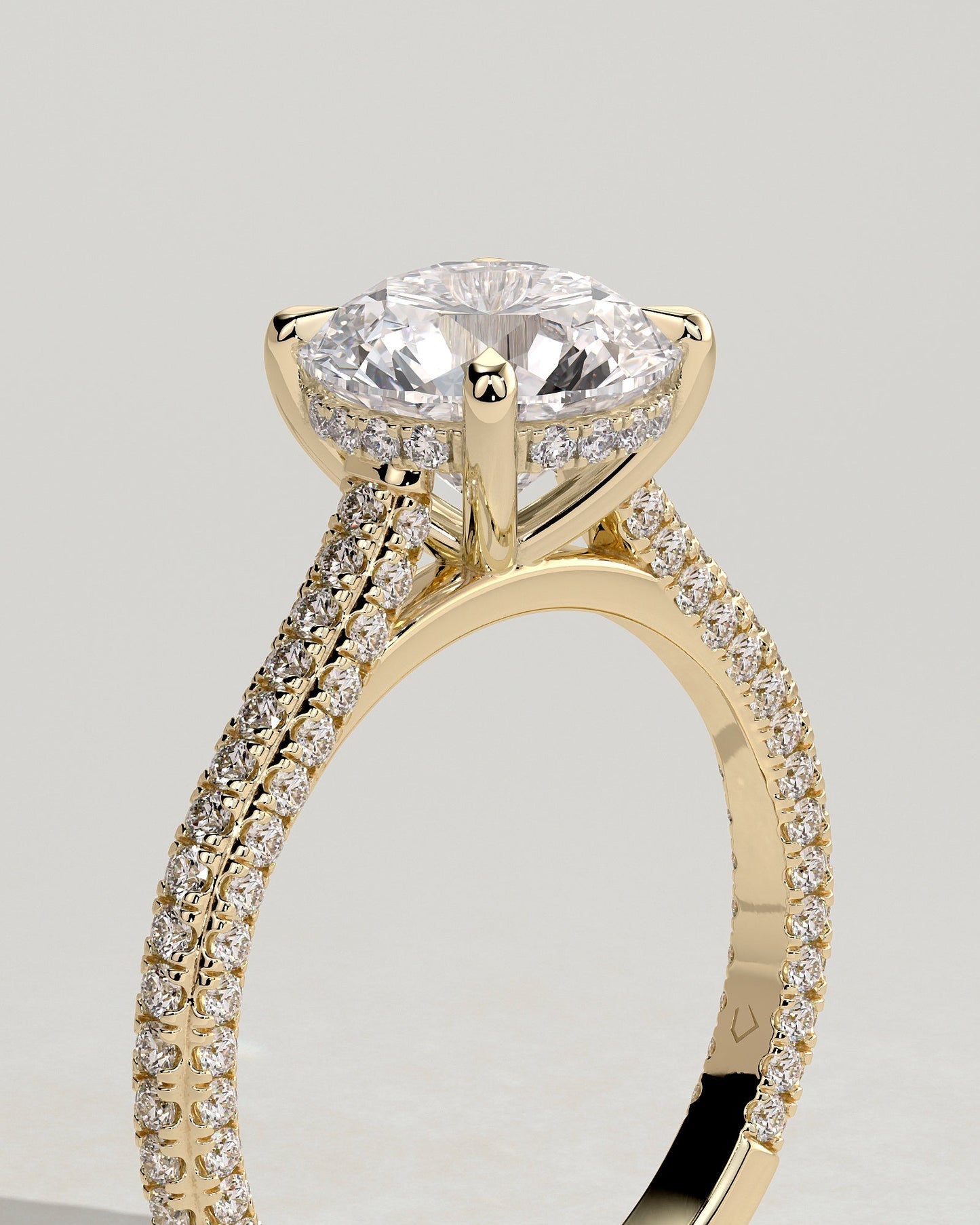 Round Halo, Pave & Split Shank Engagement Ring – 1.93 CT Lab Grown Diamond