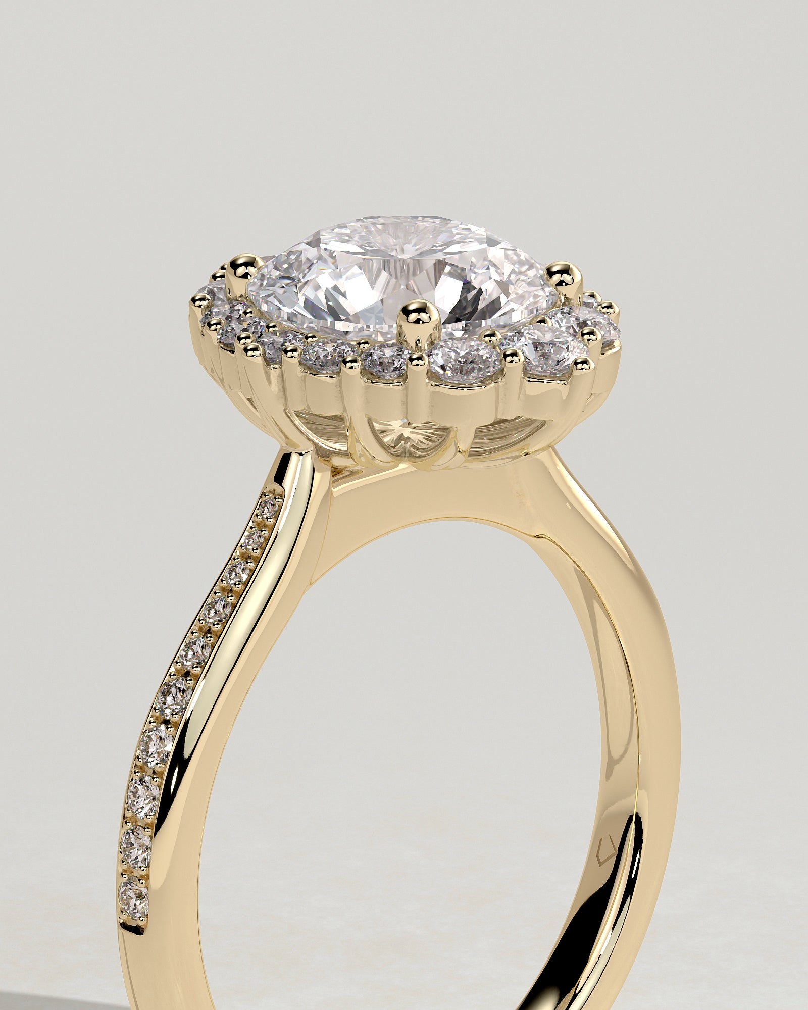 Round Halo, Pave & Split Shank Engagement Ring – 1.93 CT Lab Grown Diamond