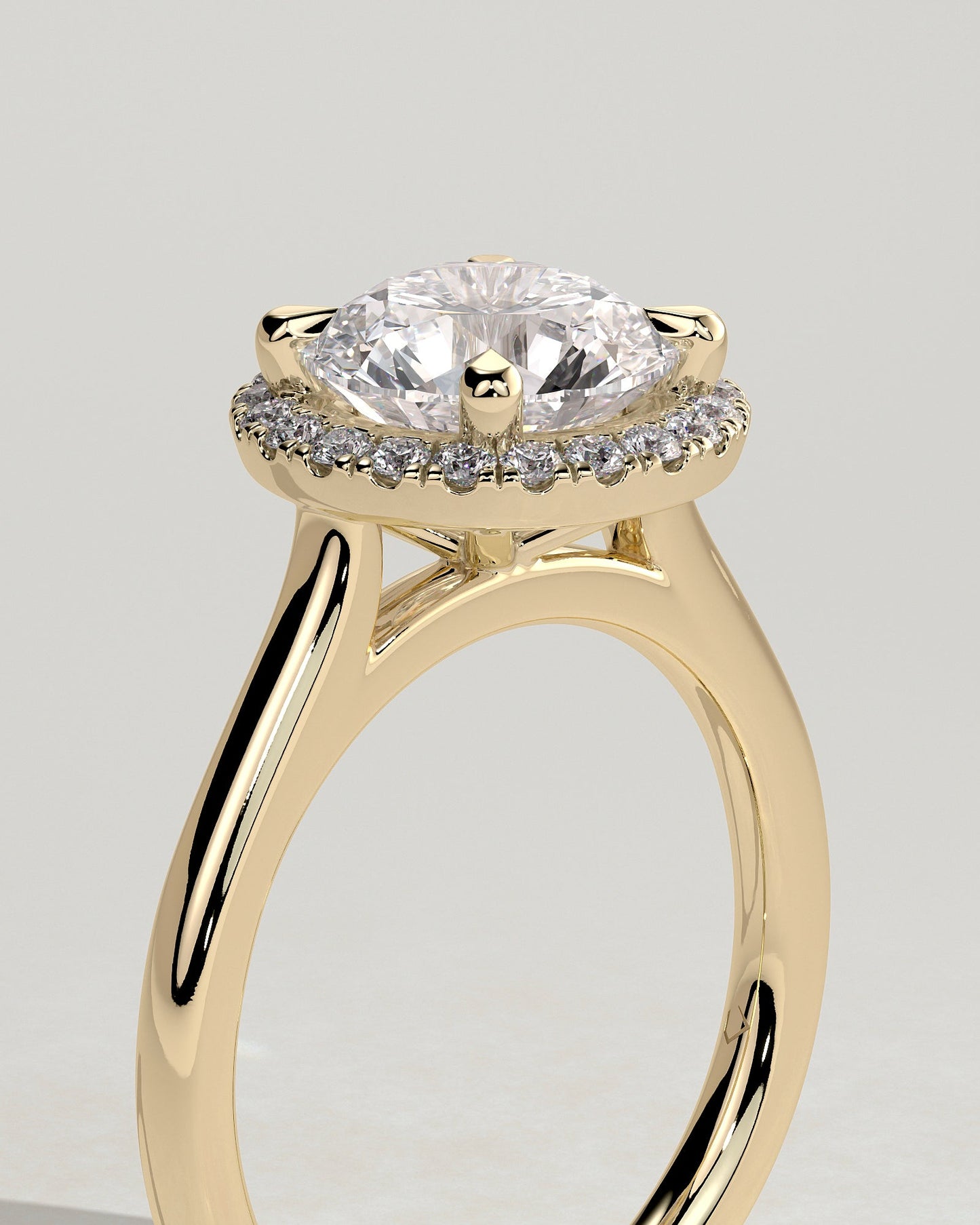 Round Halo, Pave & Split Shank Engagement Ring – 1.93 CT Lab Grown Diamond