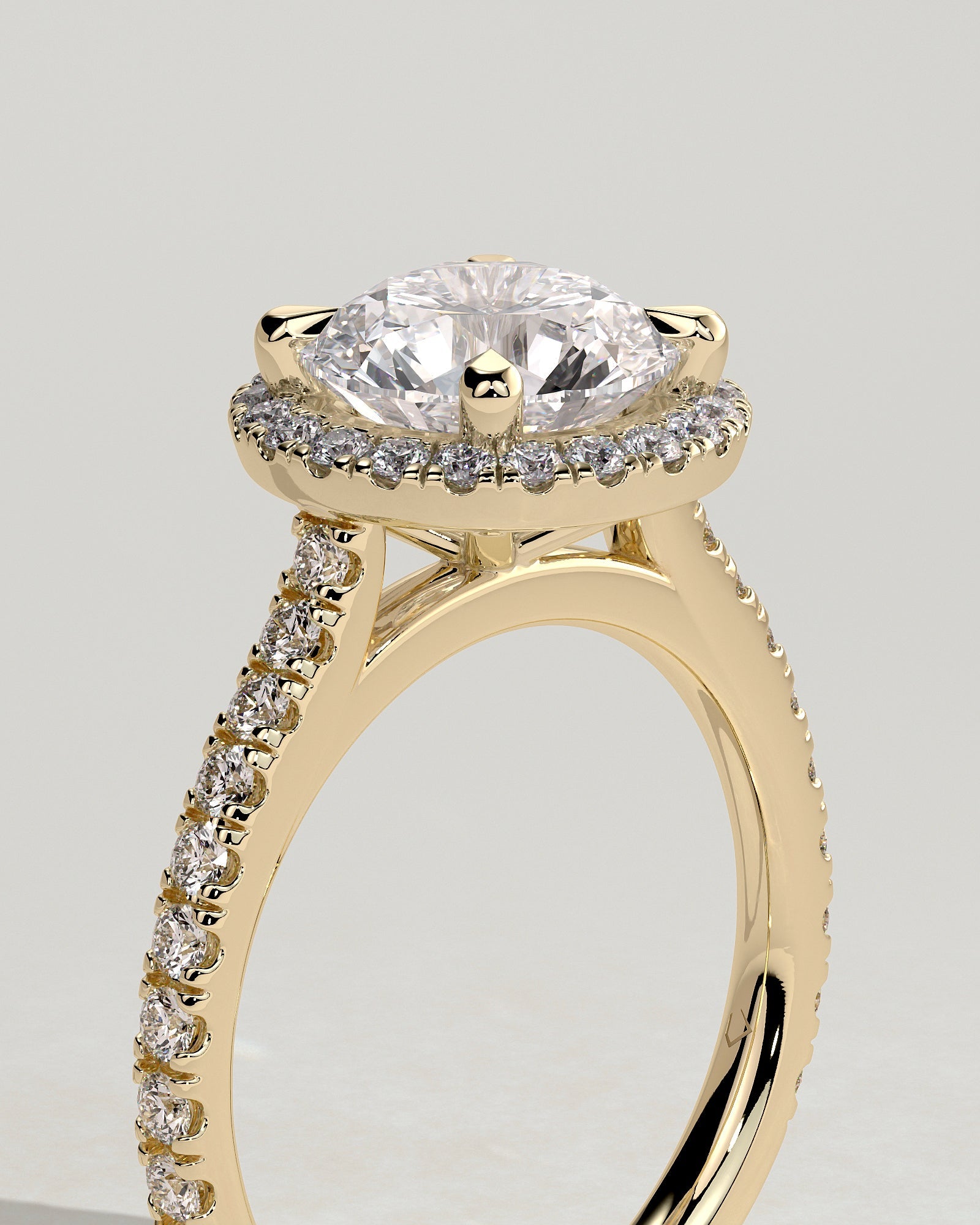 Round Halo, Pave & Split Shank Engagement Ring – 1.93 CT Lab Grown Diamond