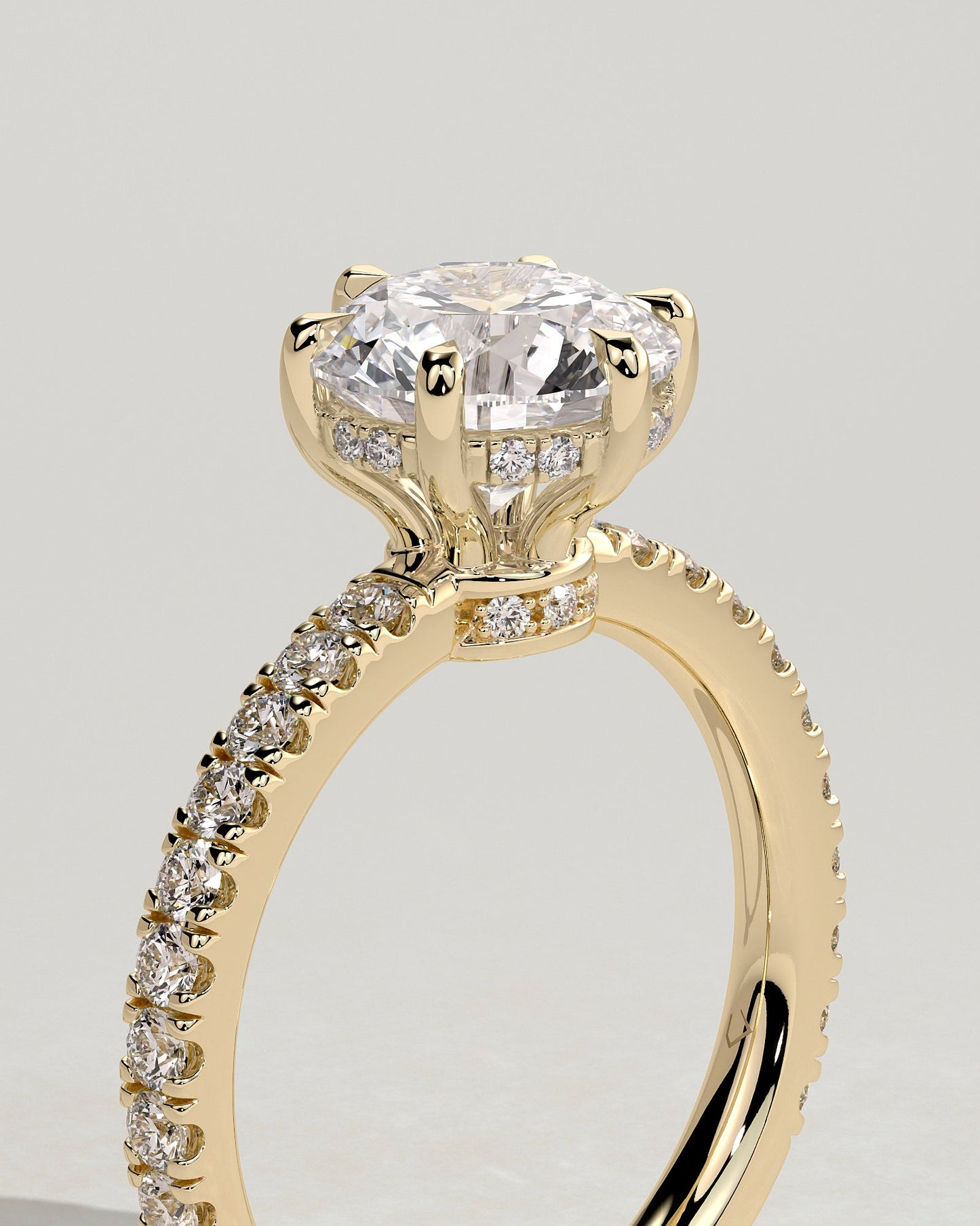Round Halo, Pave & Split Shank Engagement Ring – 1.93 CT Lab Grown Diamond