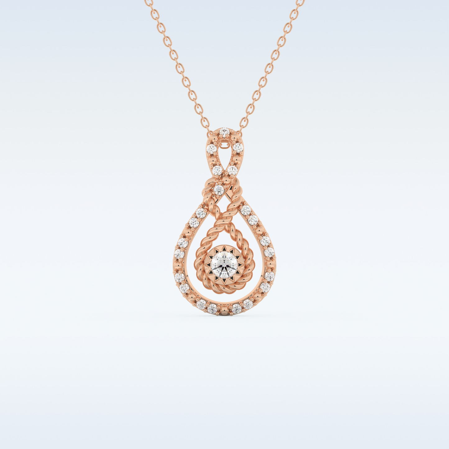 0.11 TCW Round Cut Pear With Multi Stone Moissanite Solitaire Necklace in 14K/18K Gold