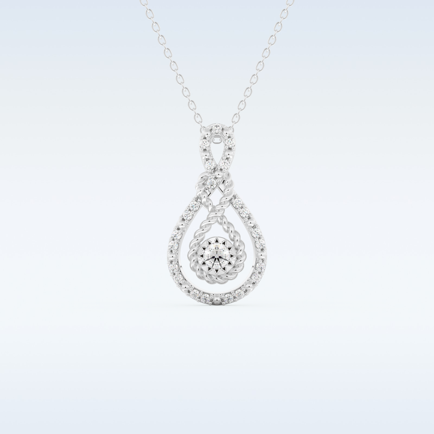0.11 TCW Round Cut Pear With Multi Stone Moissanite Solitaire Necklace in 14K/18K Gold