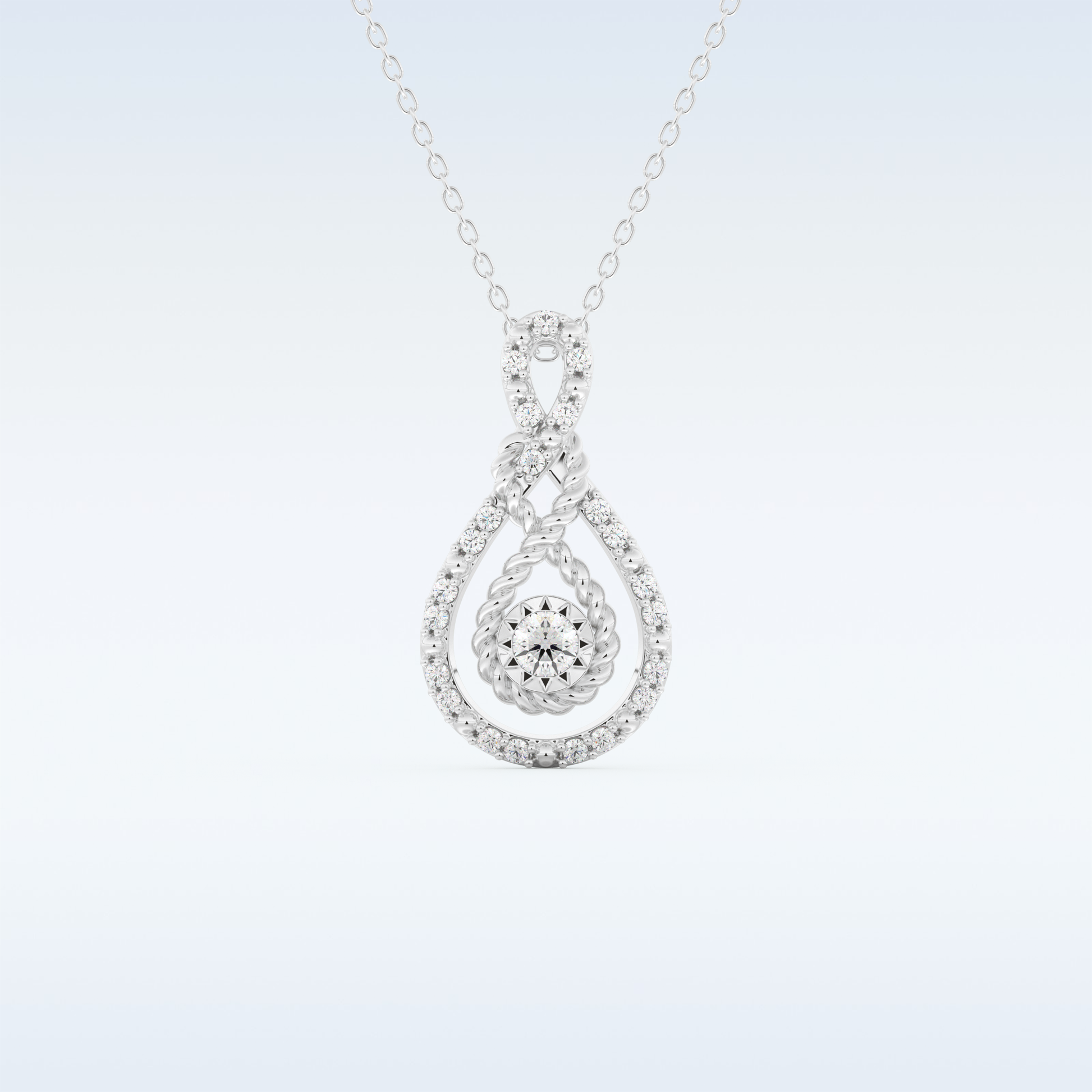 0.11 TCW Round Cut Pear With Multi Stone Moissanite Solitaire Necklace in 14K/18K Gold