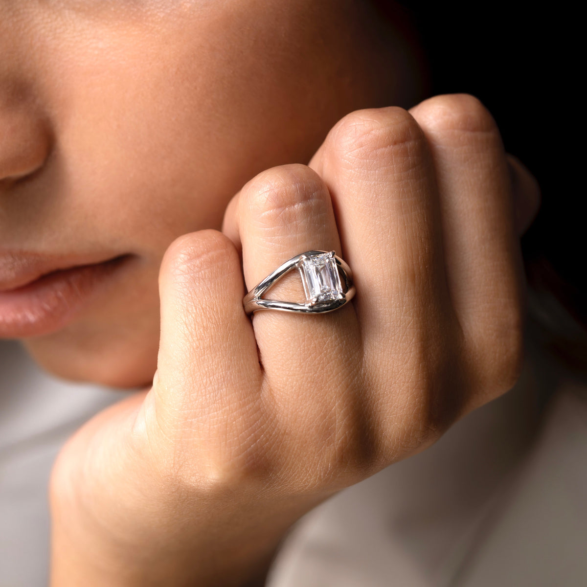 Oval Three Stone Lab Grown Diamond Engagement Ring