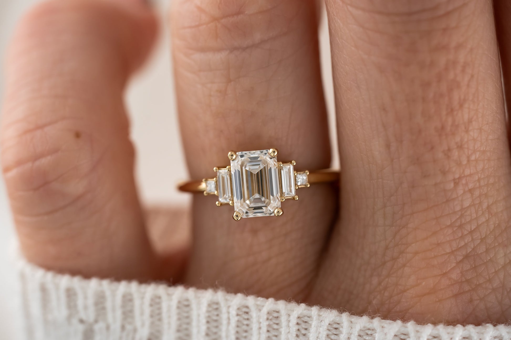 Marquise Shaped Three Stone Lab Grown Diamond Engagement Ring