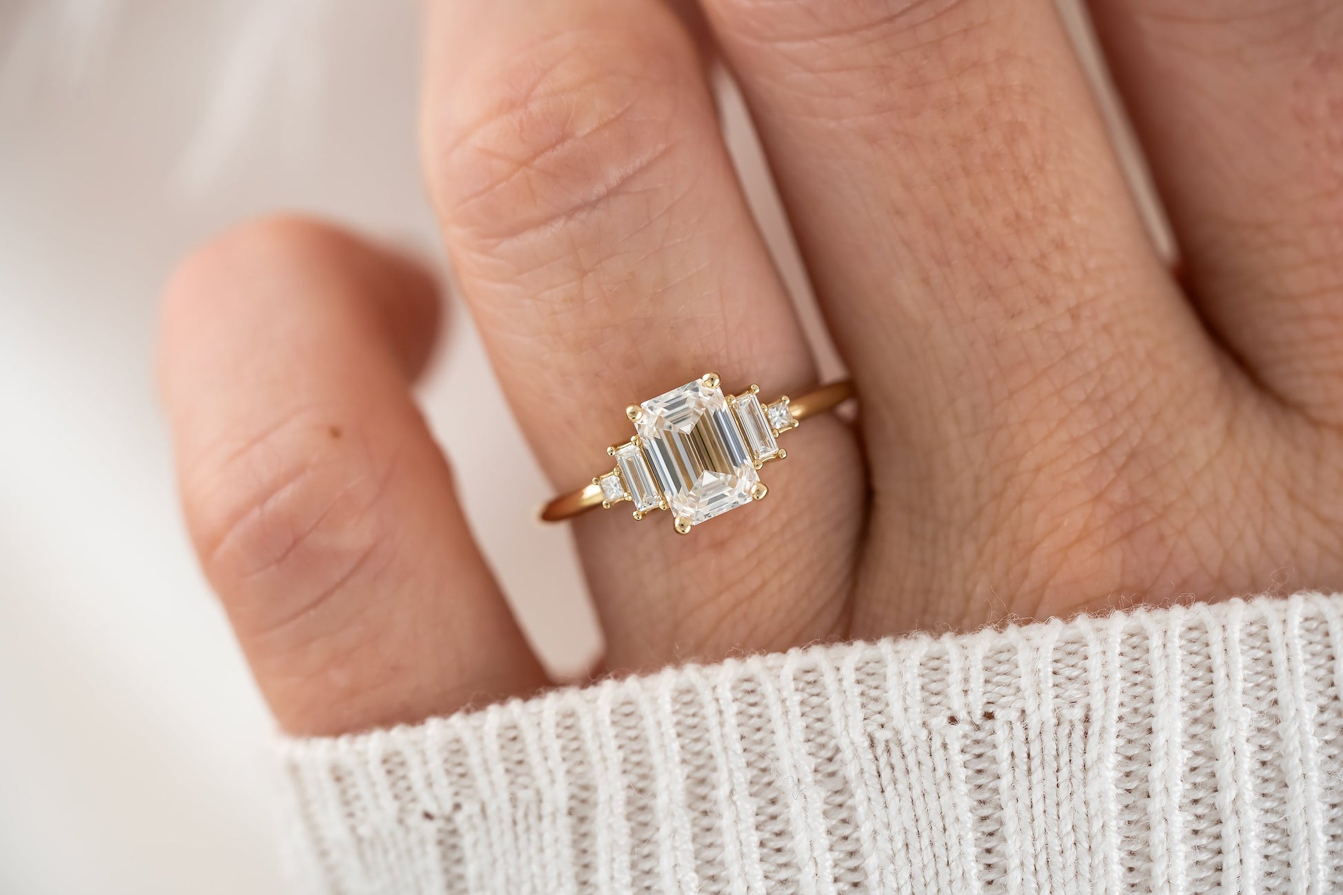 Marquise Shaped Three Stone Lab Grown Diamond Engagement Ring