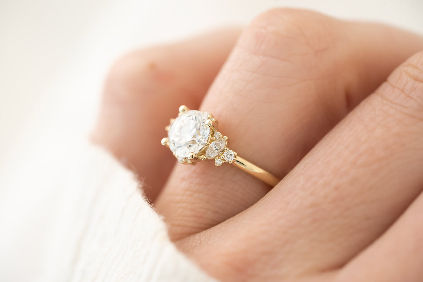 Marquise Shaped Three Stone Lab Grown Diamond Engagement Ring