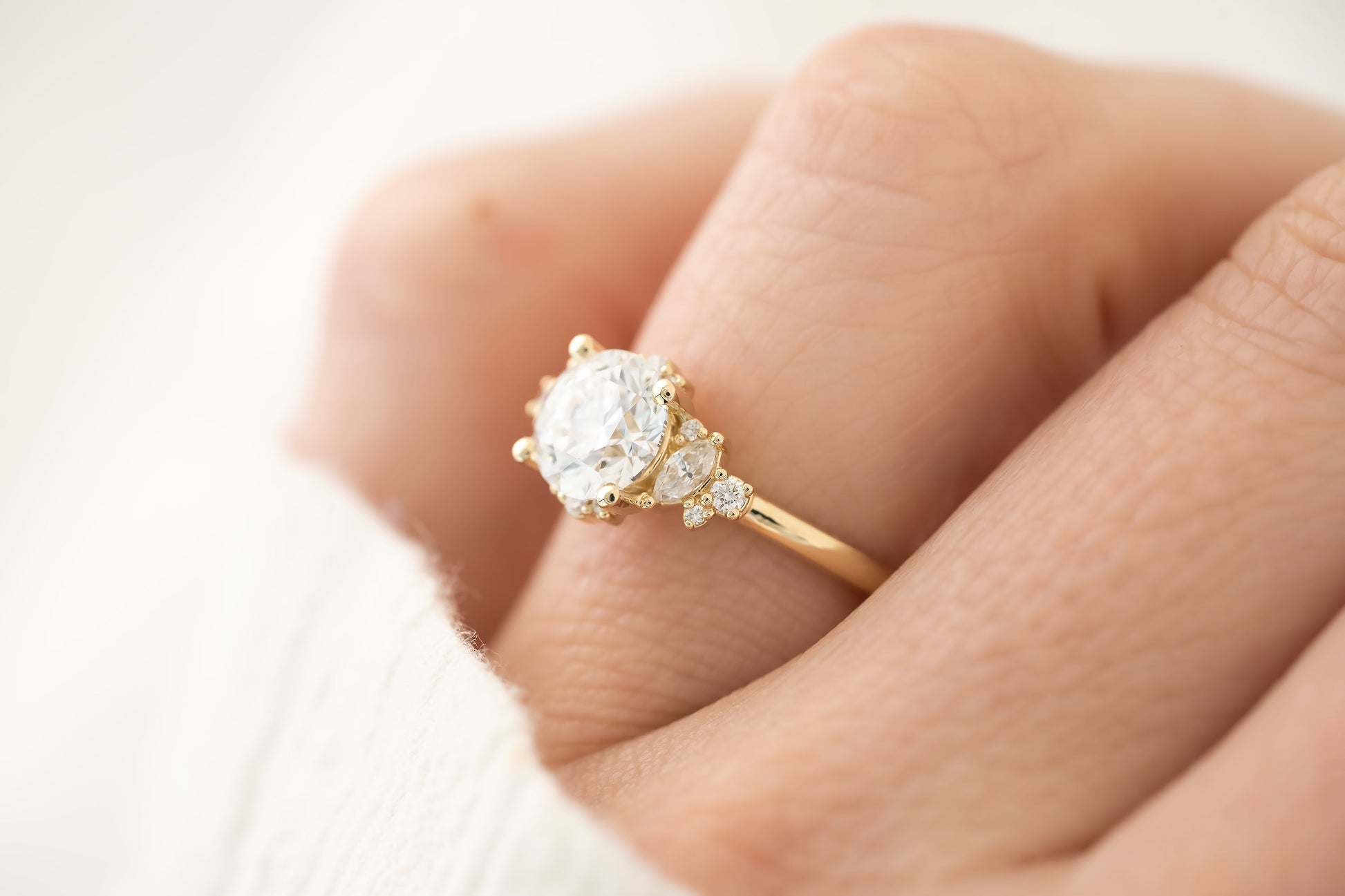 Marquise Shaped Three Stone Lab Grown Diamond Engagement Ring