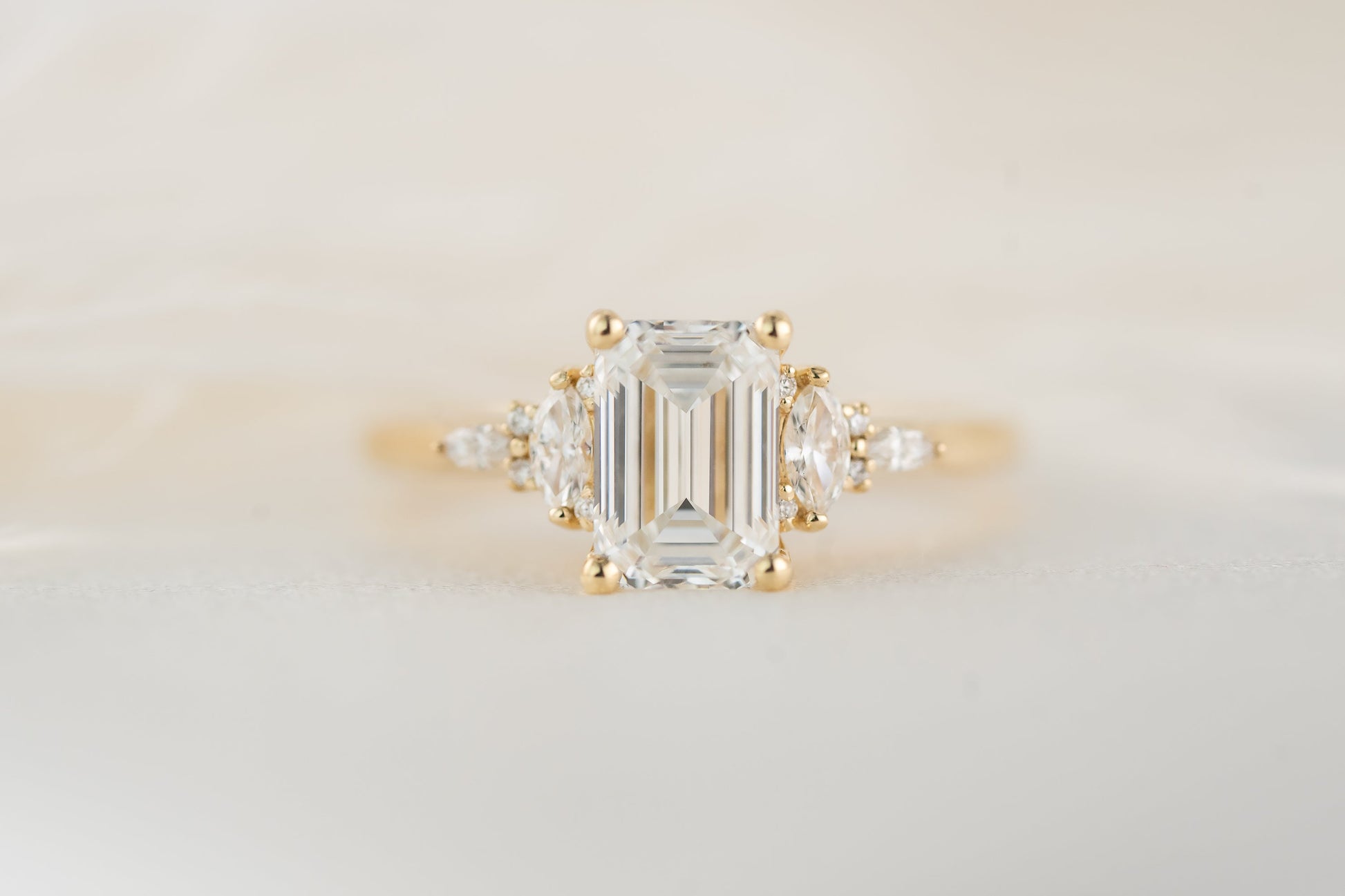 Marquise Shaped Three Stone Lab Grown Diamond Engagement Ring