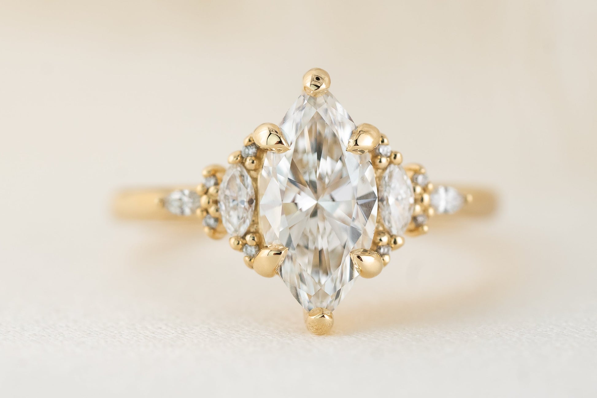Marquise Shaped Three Stone Lab Grown Diamond Engagement Ring
