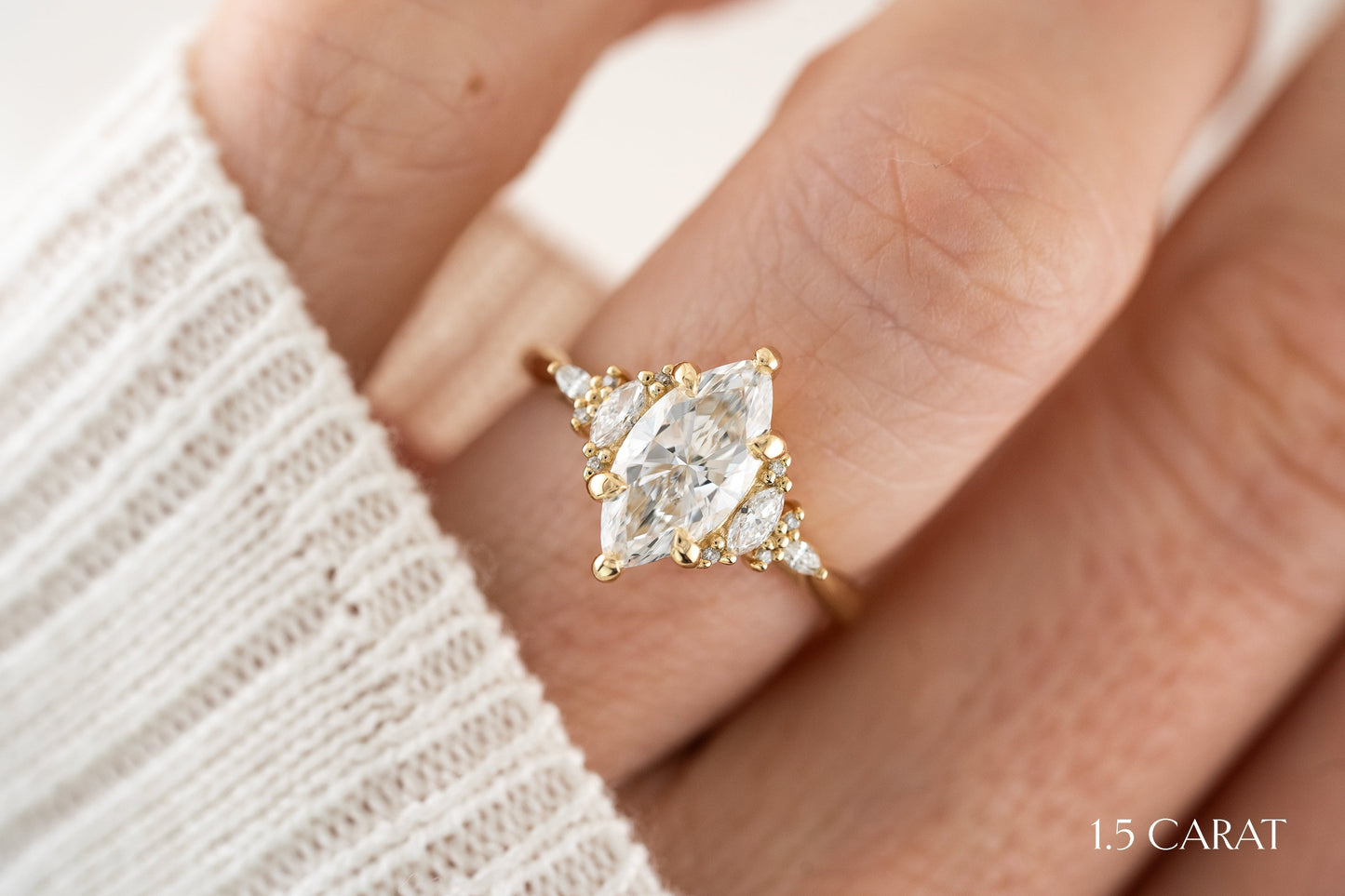 Marquise Shaped Three Stone Lab Grown Diamond Engagement Ring