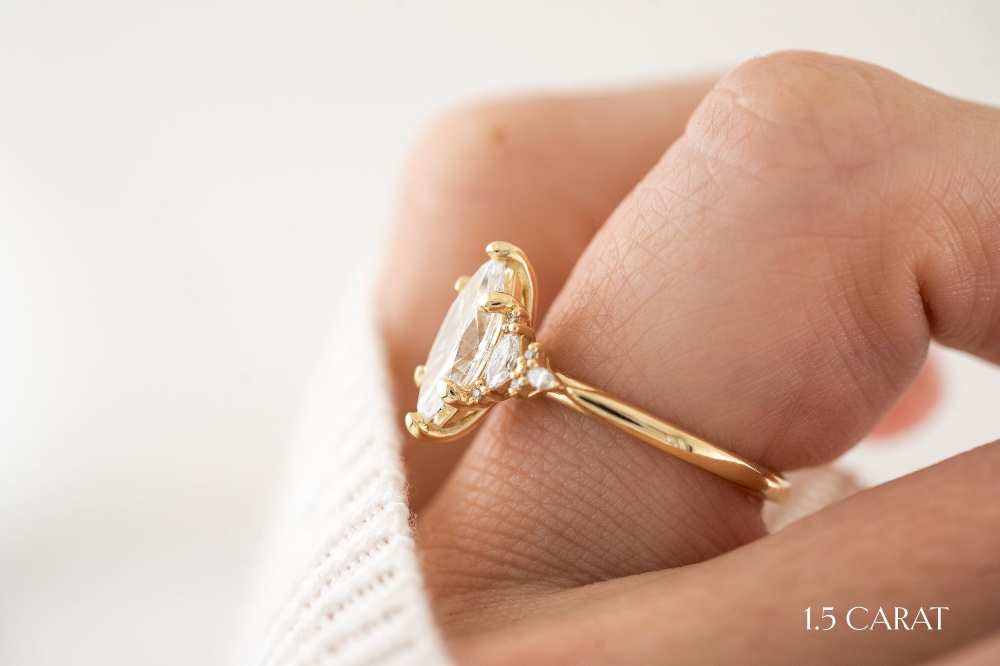 Marquise Shaped Three Stone Lab Grown Diamond Engagement Ring