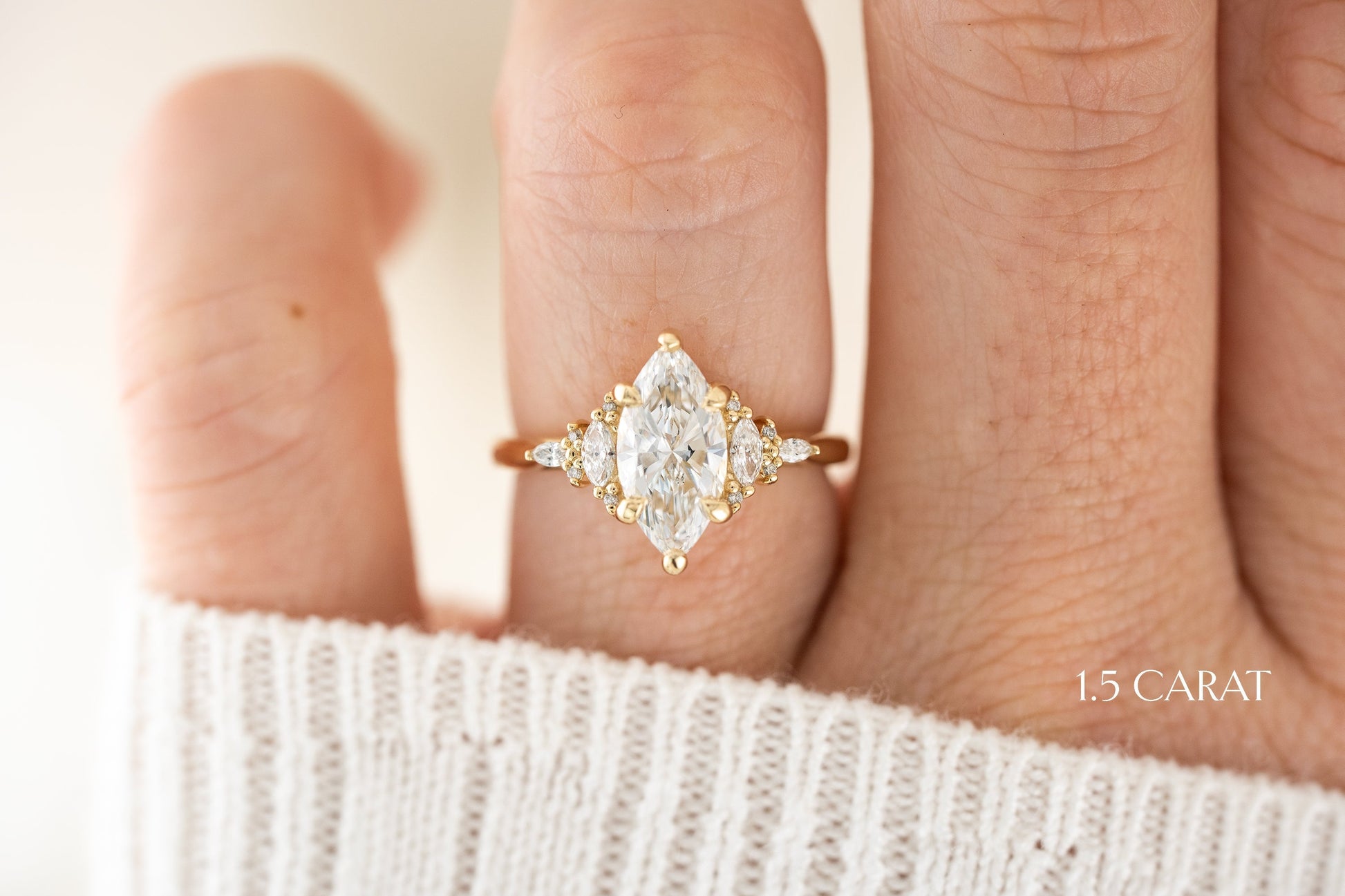 Marquise Shaped Three Stone Lab Grown Diamond Engagement Ring