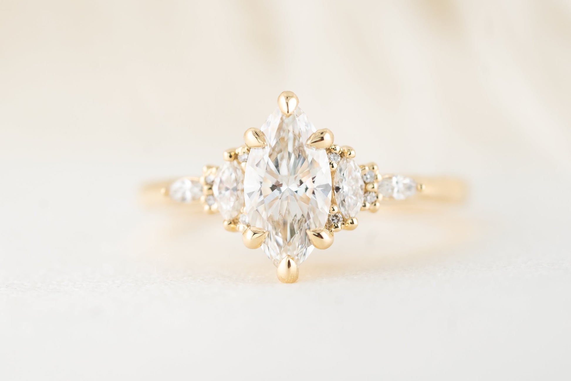 Marquise Shaped Three Stone Lab Grown Diamond Engagement Ring
