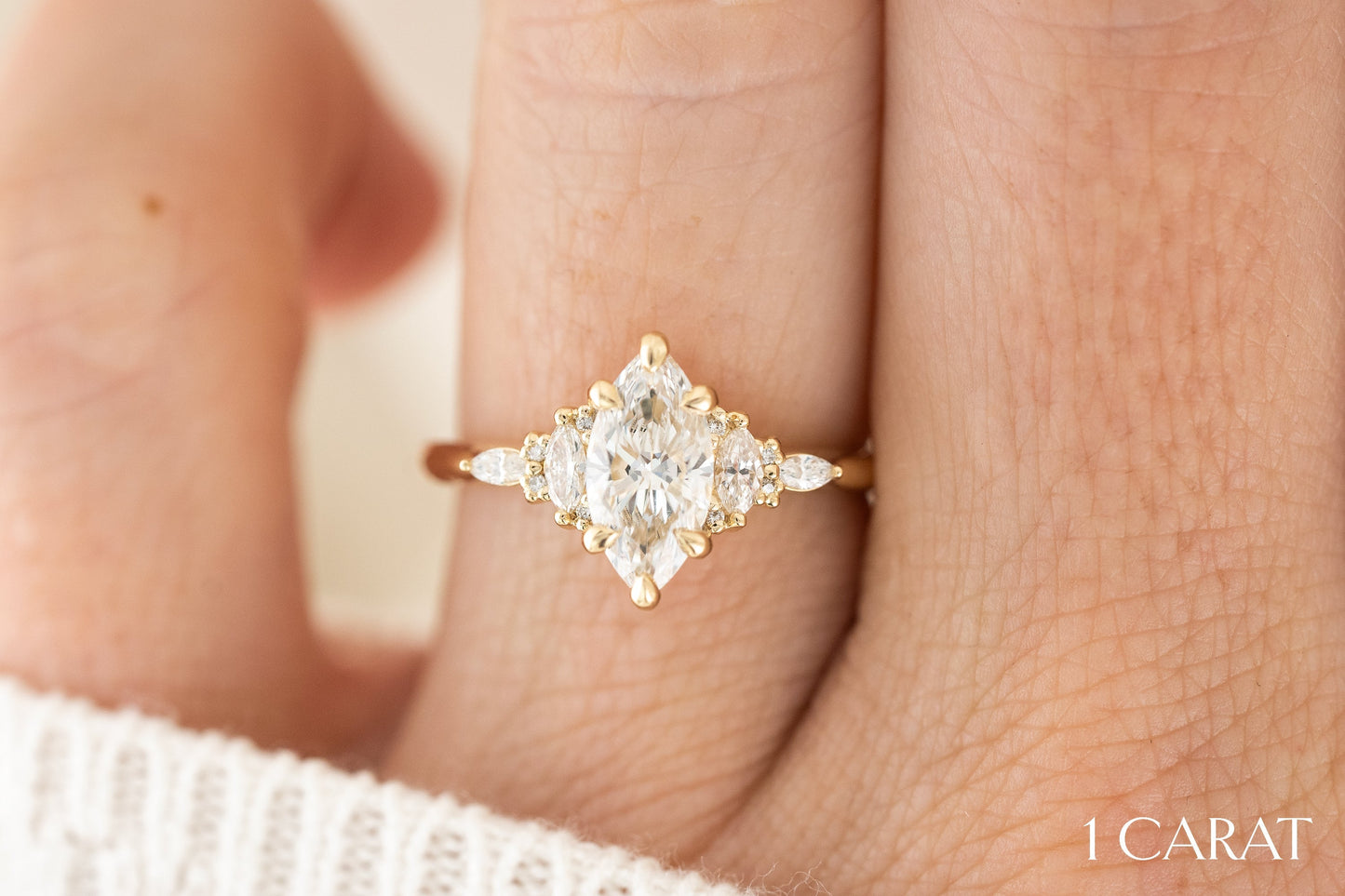 Marquise Shaped Three Stone Lab Grown Diamond Engagement Ring