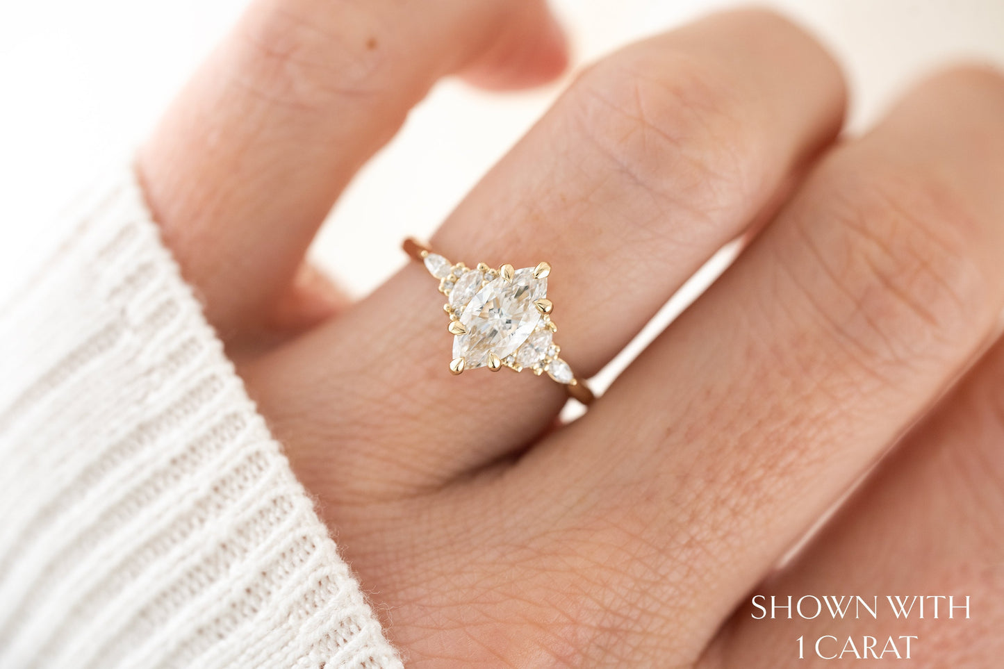 Marquise Shaped Three Stone Lab Grown Diamond Engagement Ring