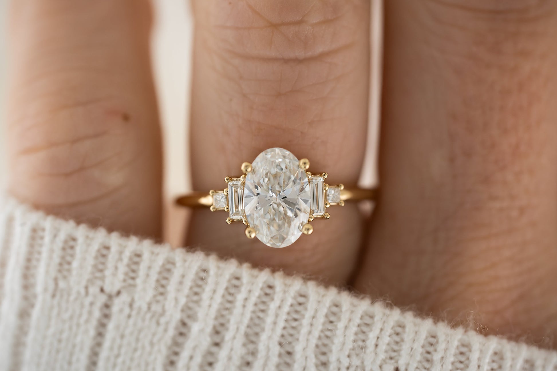 Marquise Shaped Three Stone Lab Grown Diamond Engagement Ring