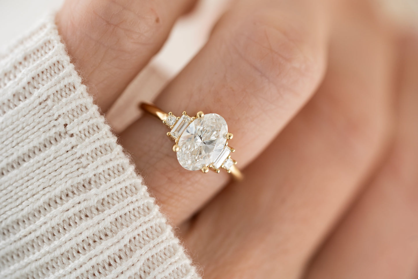 Marquise Shaped Three Stone Lab Grown Diamond Engagement Ring