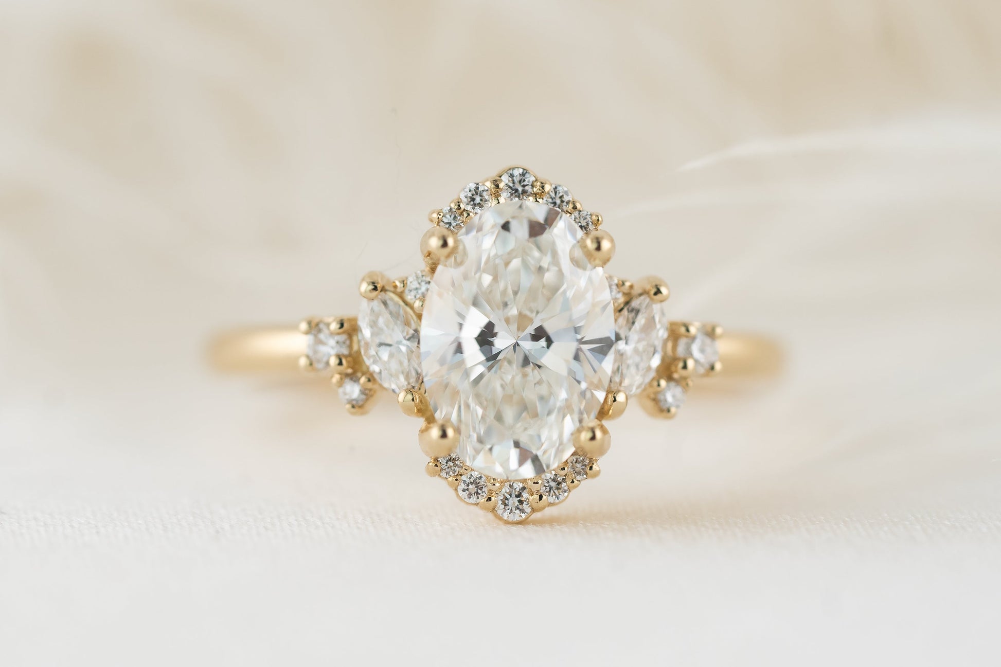 Marquise Shaped Three Stone Lab Grown Diamond Engagement Ring
