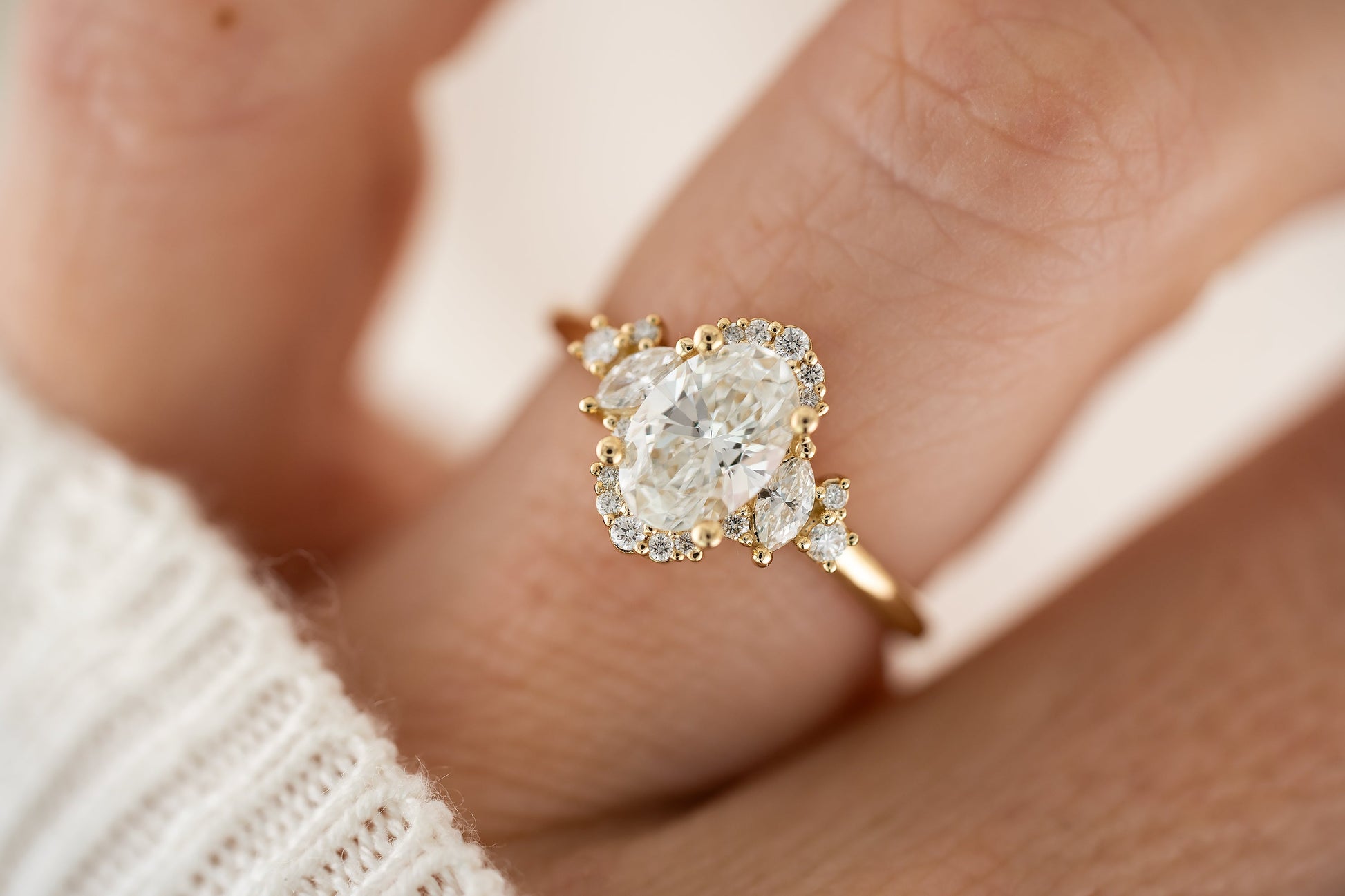 Marquise Shaped Three Stone Lab Grown Diamond Engagement Ring