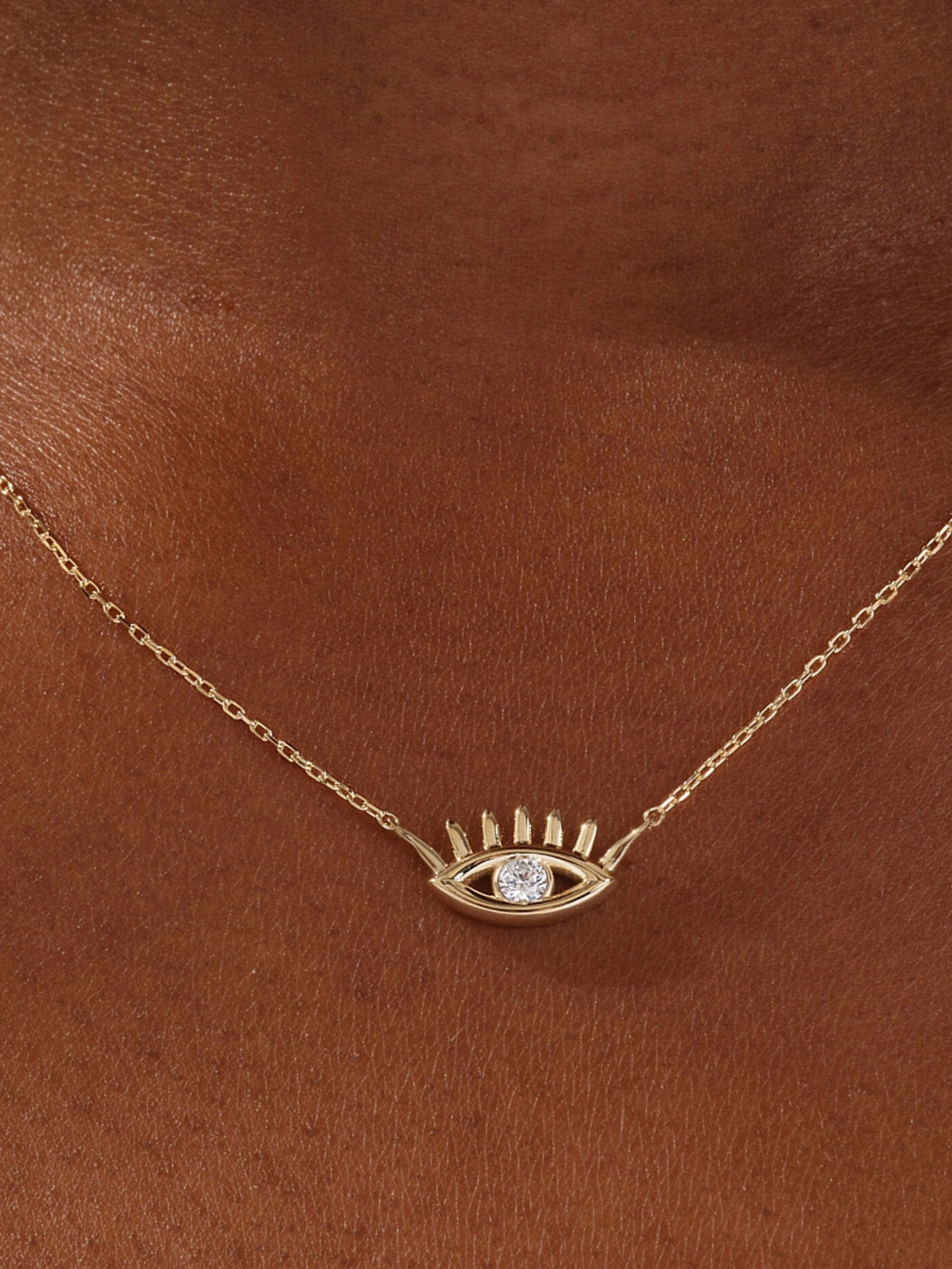0.10 CT Round Evil Eye Moissanite Necklace 1
