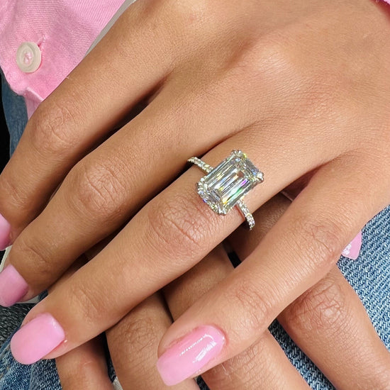 5.02 CT Emerald Hidden Halo CVD G/VS Diamond Engagement Ring 8
