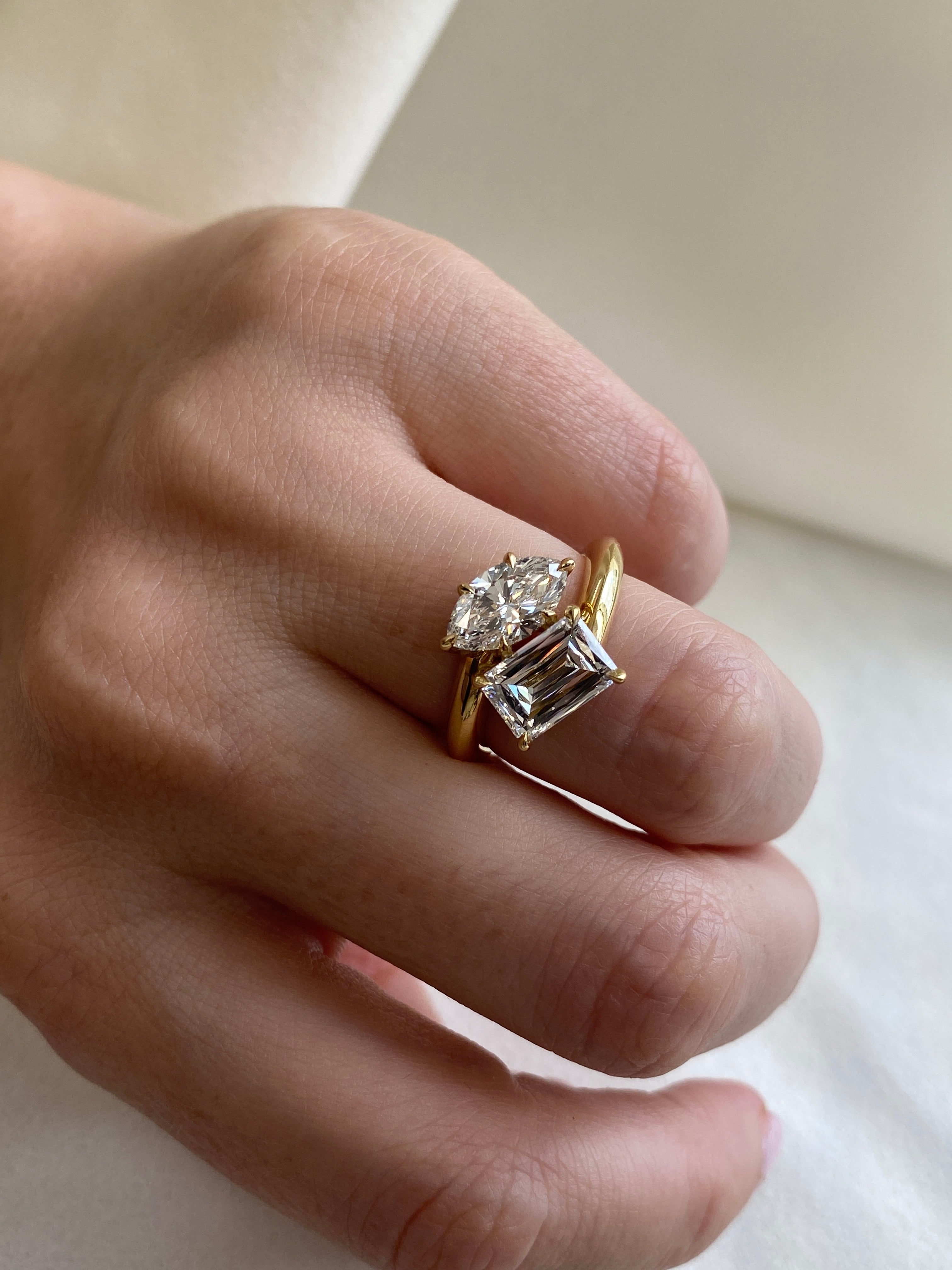 3.21 CT Emerald & Marquise Toi Et Moi Lab Grown Diamond Engagement Rin ...