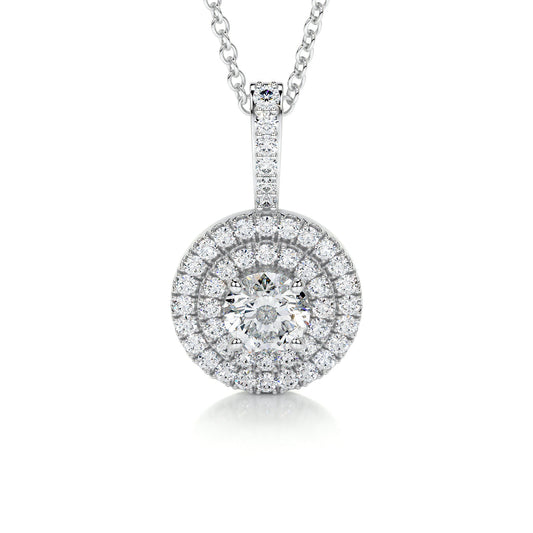 0.50 CT Round Double Halo CVD F/VS Diamond Necklace 1