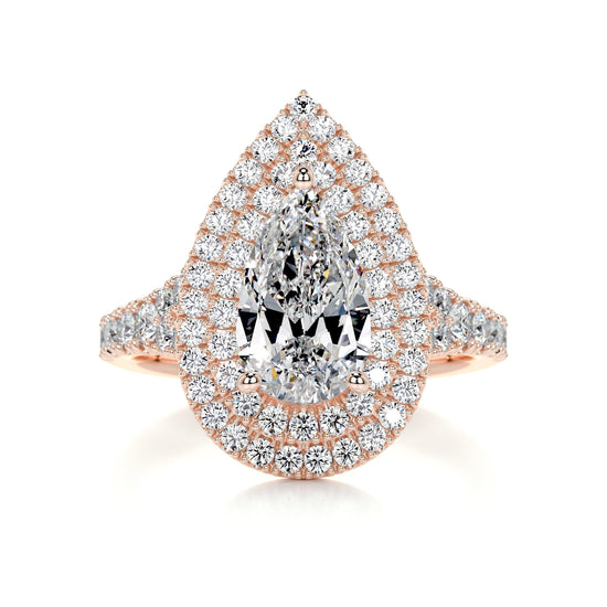 1.0 CT Pear Double Halo CVD F/VS2 Diamond Engagement Ring 12