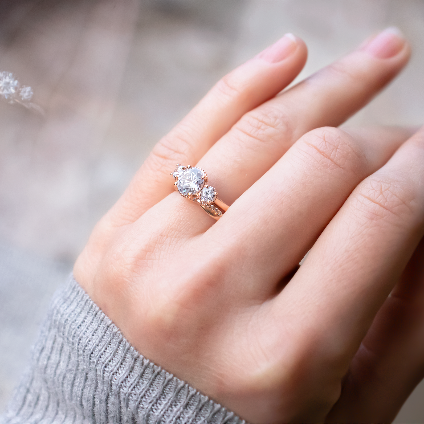2 CT Round Three Stones Lab Grown Diamond Engagement Ring