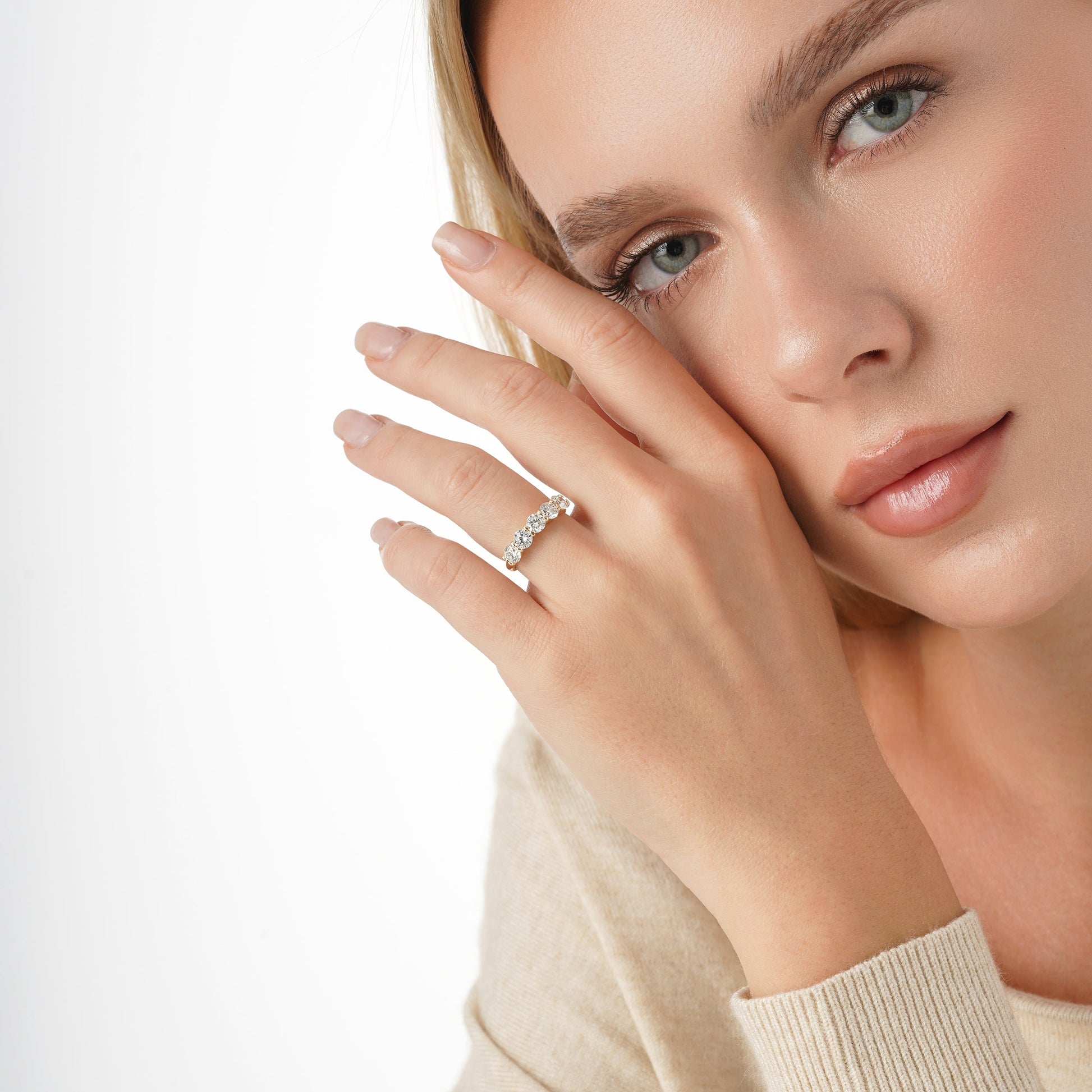 2 CT Round Three Stones Lab Grown Diamond Engagement Ring