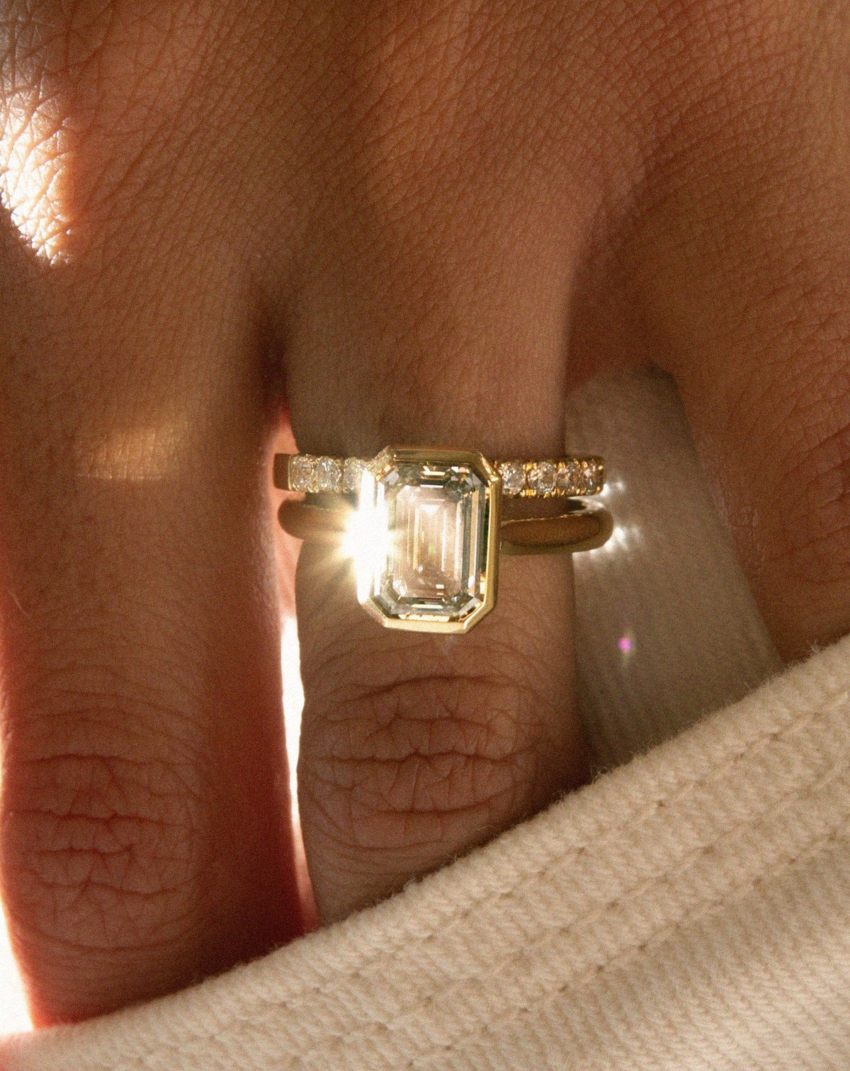 Emerald Pave Engagement Ring – 1 CT Lab Grown Diamond