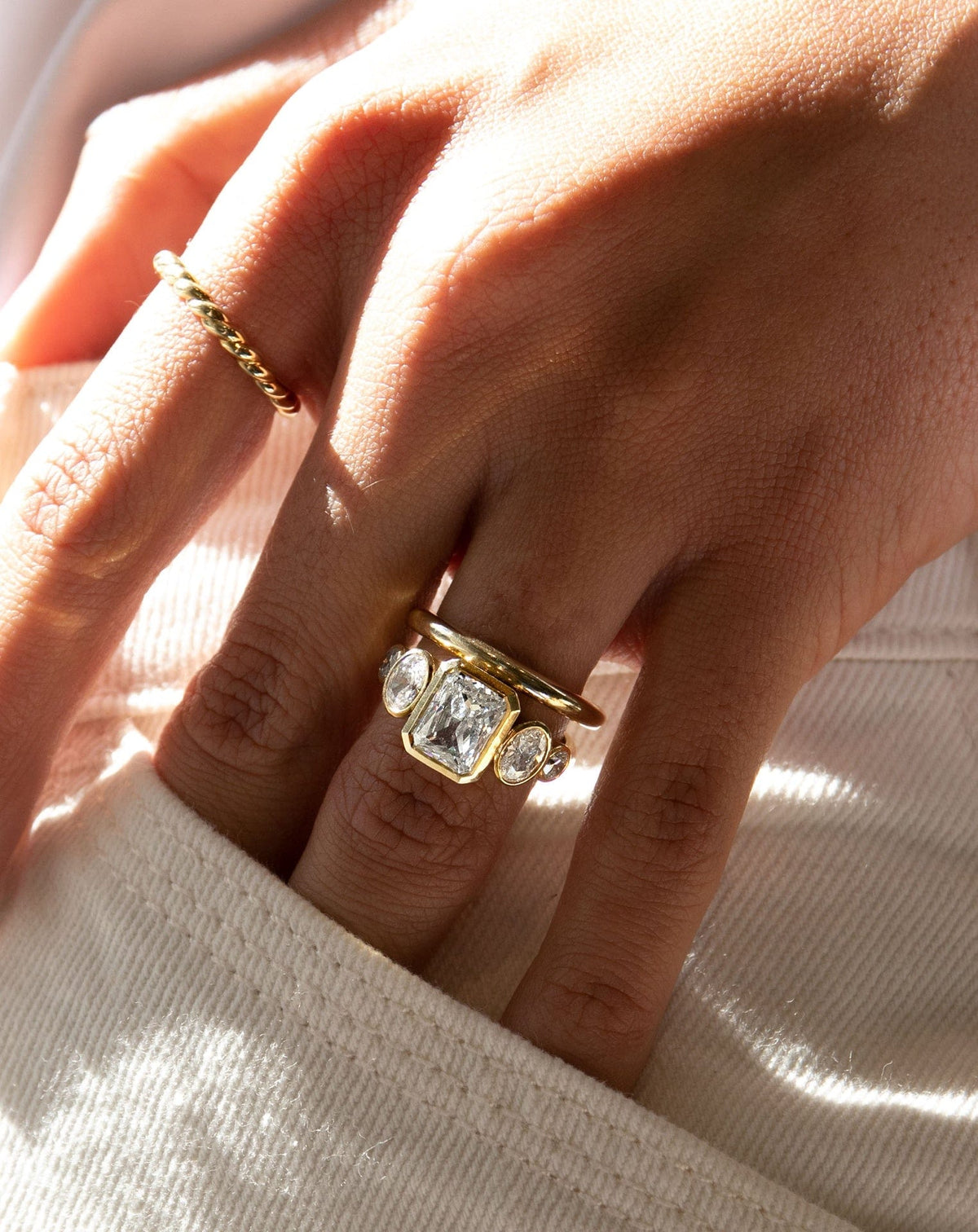 Emerald Pave Engagement Ring – 1 CT Lab Grown Diamond