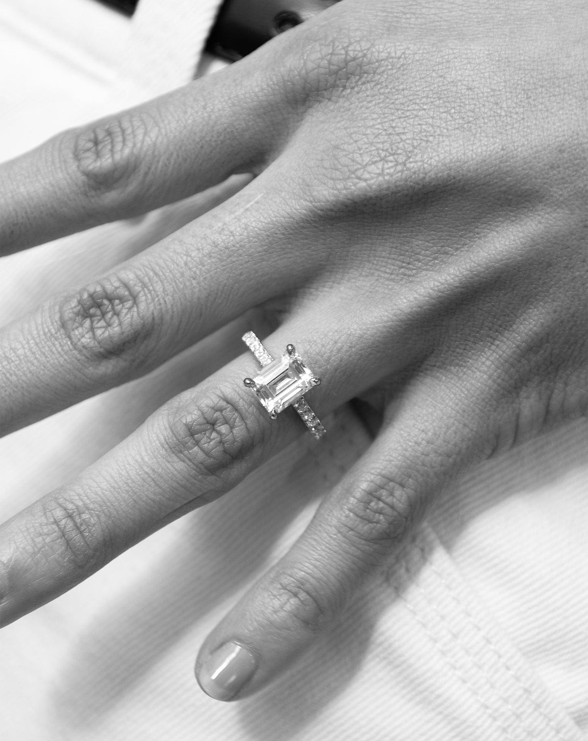 Emerald Pave Engagement Ring – 1 CT Lab Grown Diamond