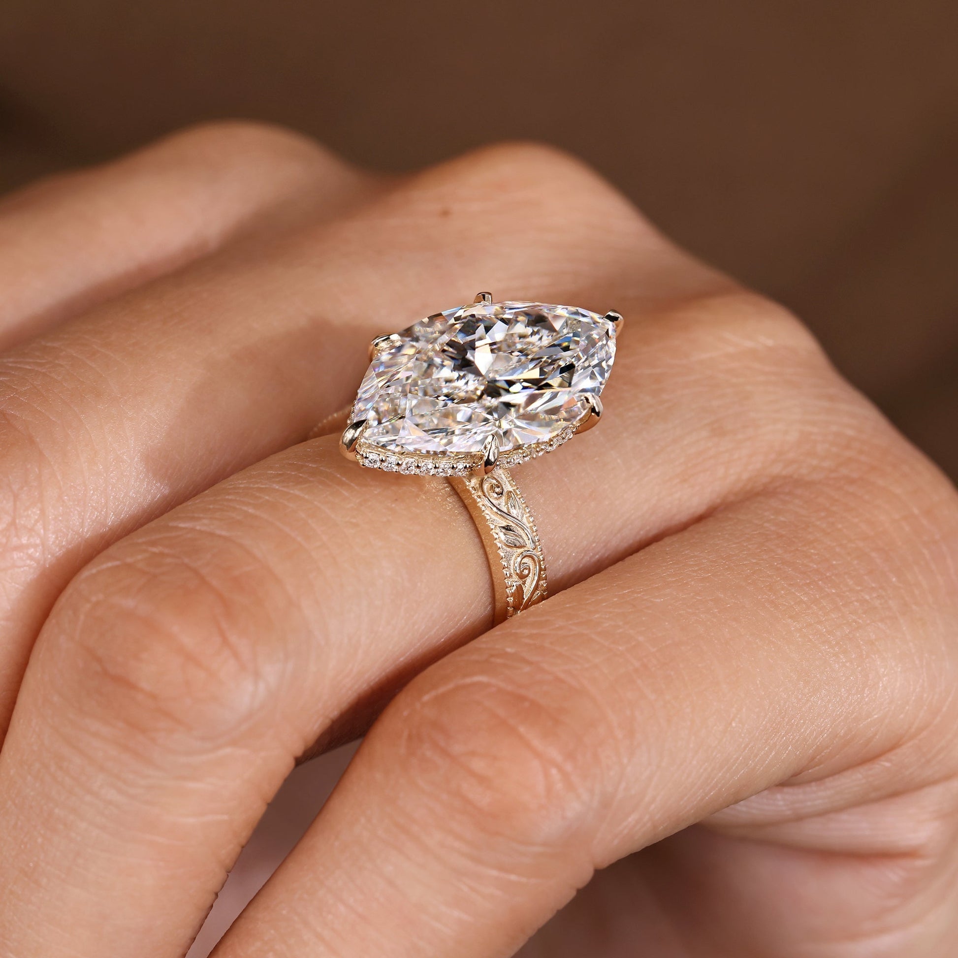 Cushion Hidden Halo Lab Grown Diamond Engagement Ring