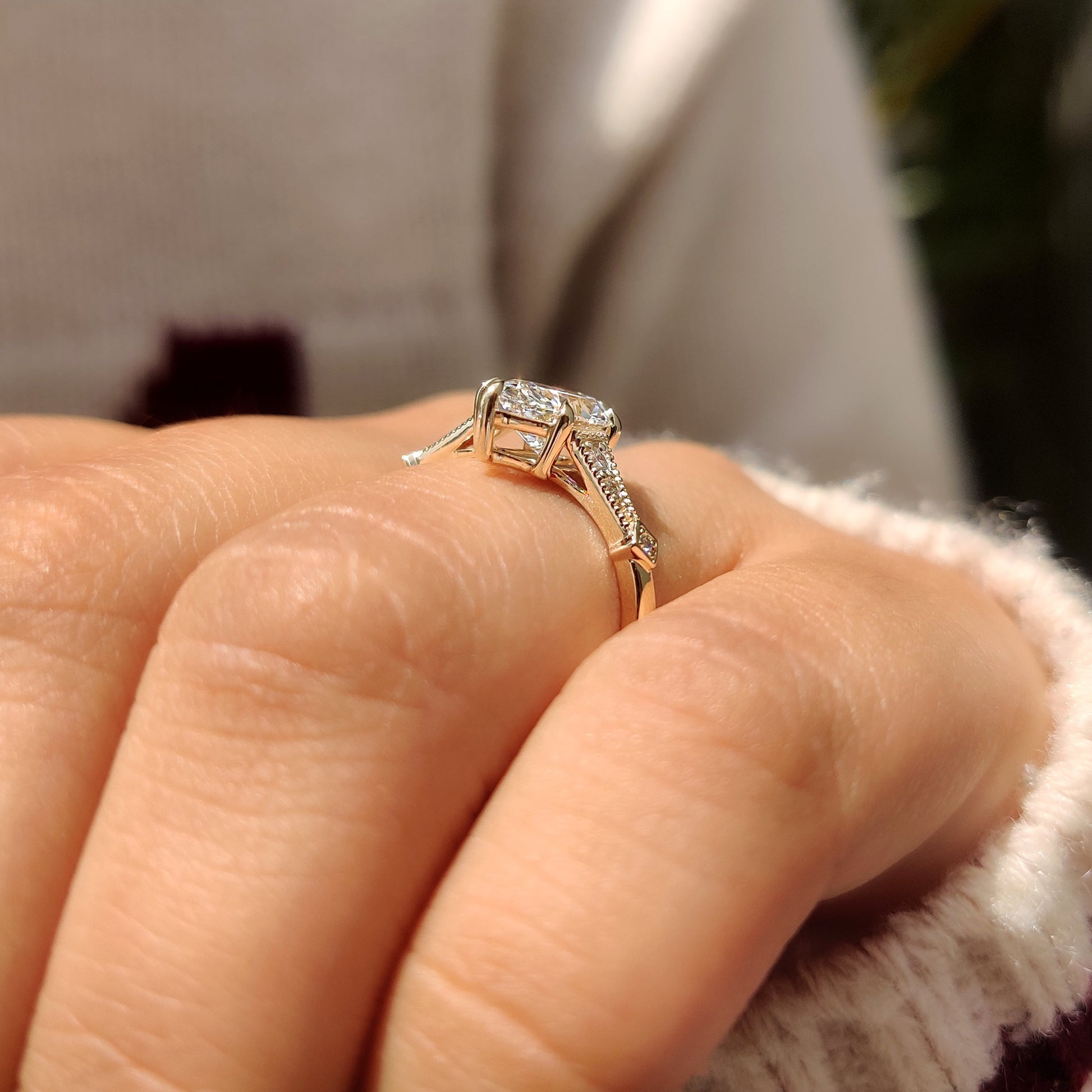 Cushion Hidden Halo Lab Grown Diamond Engagement Ring