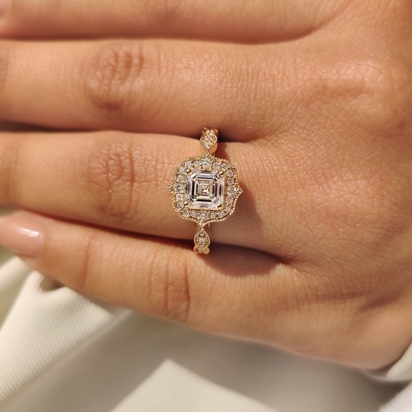 Cushion Hidden Halo Lab Grown Diamond Engagement Ring