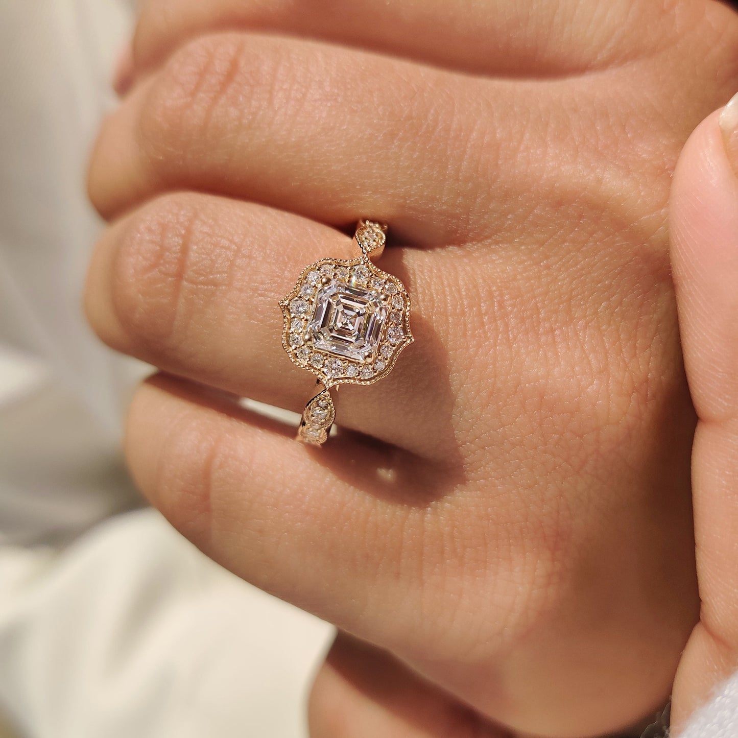 Cushion Hidden Halo Lab Grown Diamond Engagement Ring
