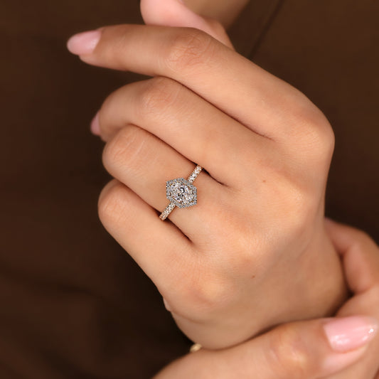 Cushion Hidden Halo Lab Grown Diamond Engagement Ring