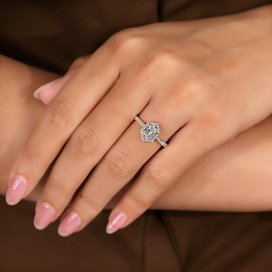 Cushion Hidden Halo Lab Grown Diamond Engagement Ring