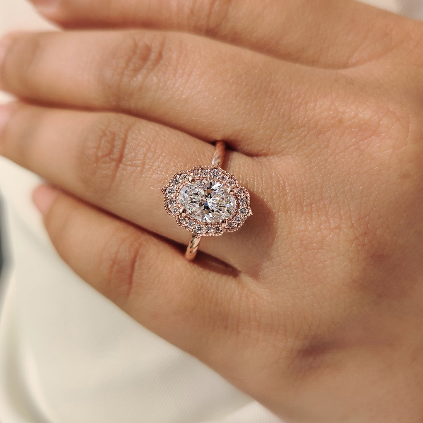 Cushion Hidden Halo Lab Grown Diamond Engagement Ring