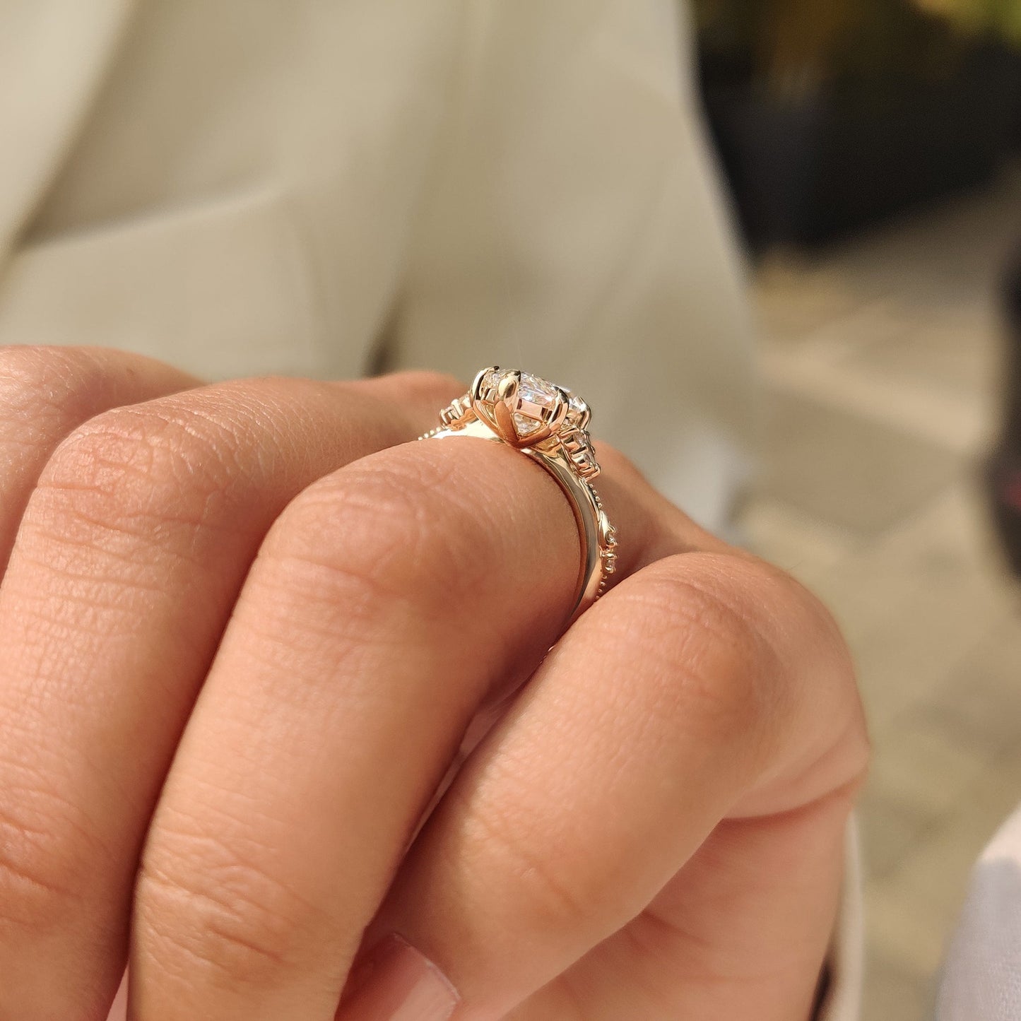 Cushion Hidden Halo Lab Grown Diamond Engagement Ring