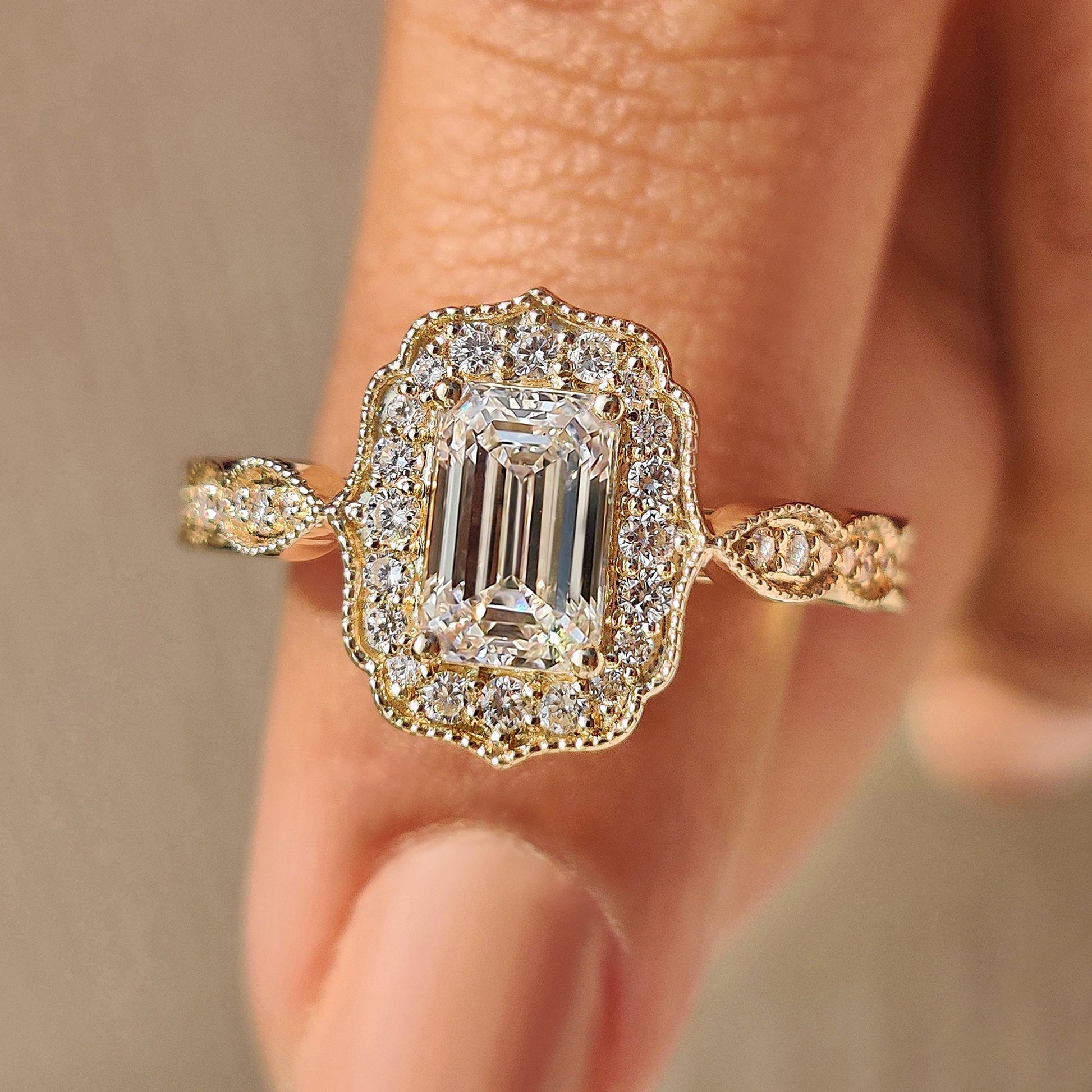 Cushion Hidden Halo Lab Grown Diamond Engagement Ring