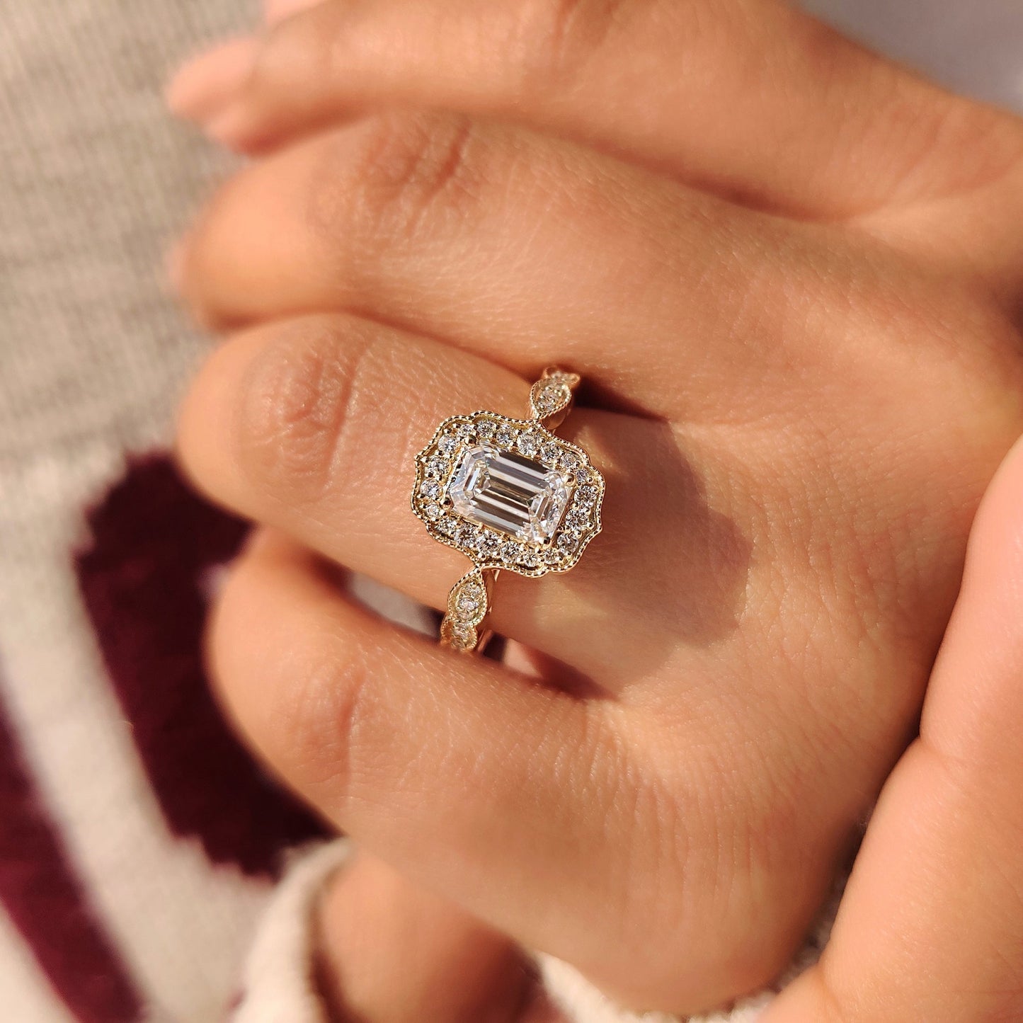 Cushion Hidden Halo Lab Grown Diamond Engagement Ring