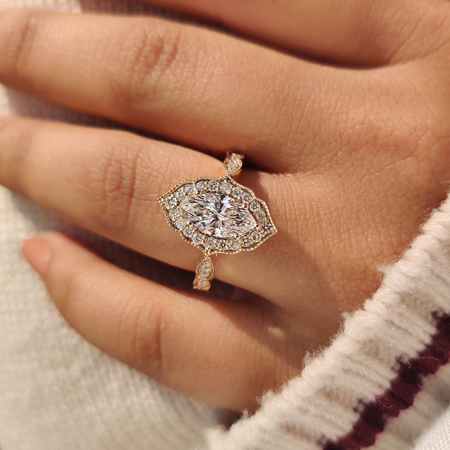 Cushion Hidden Halo Lab Grown Diamond Engagement Ring