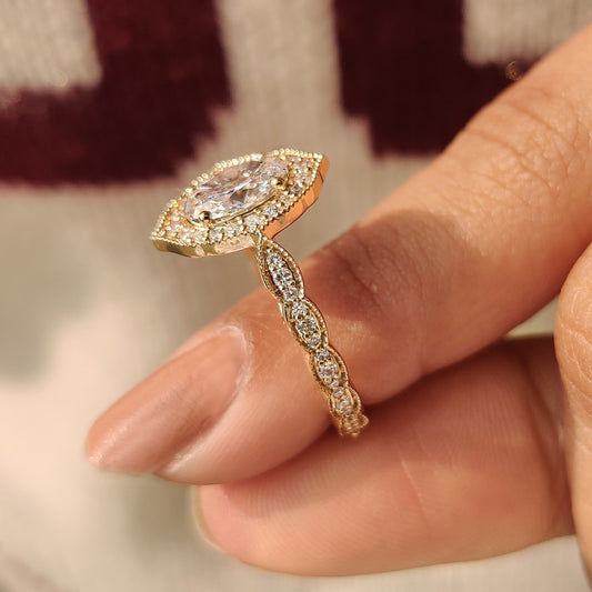 Cushion Hidden Halo Lab Grown Diamond Engagement Ring