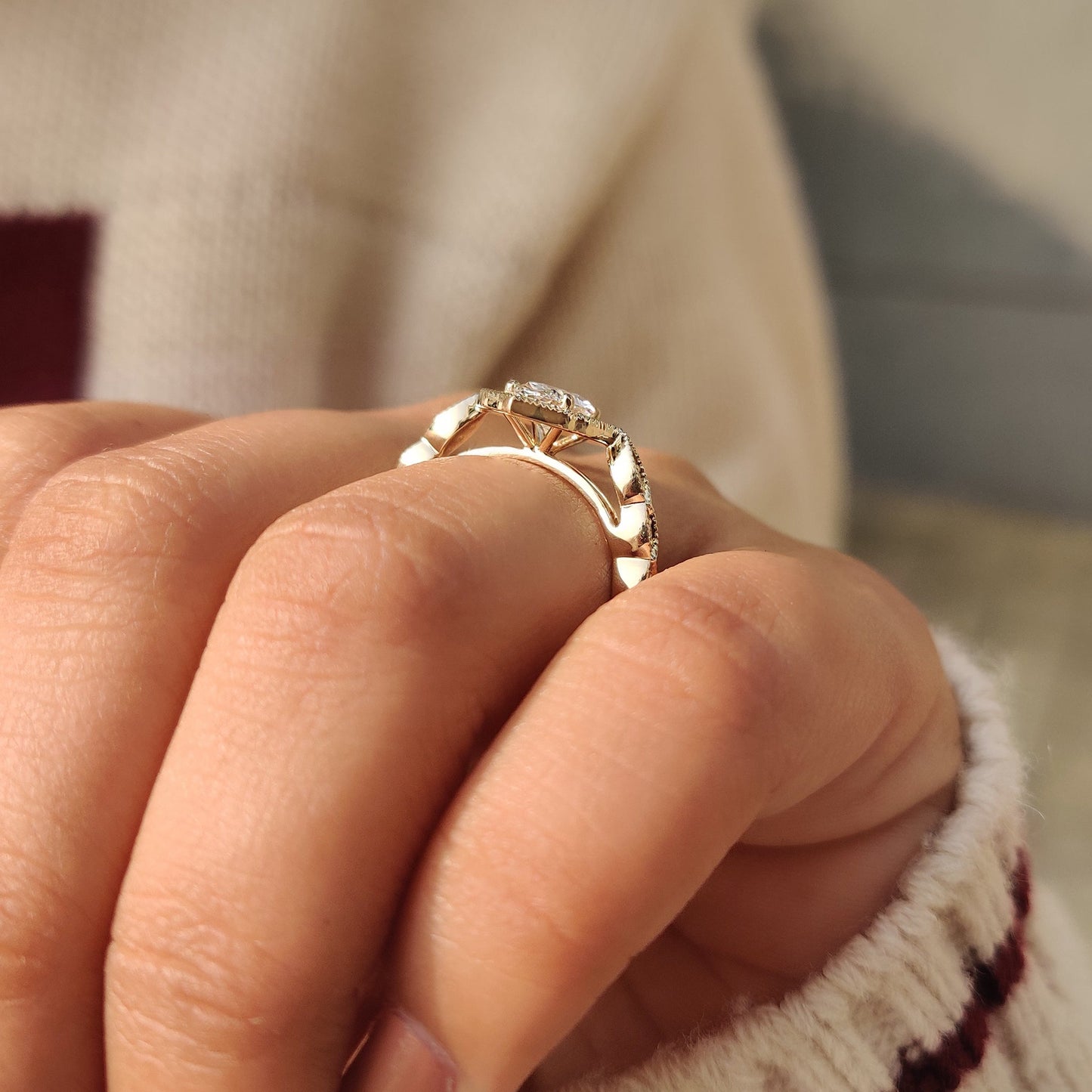Cushion Hidden Halo Lab Grown Diamond Engagement Ring