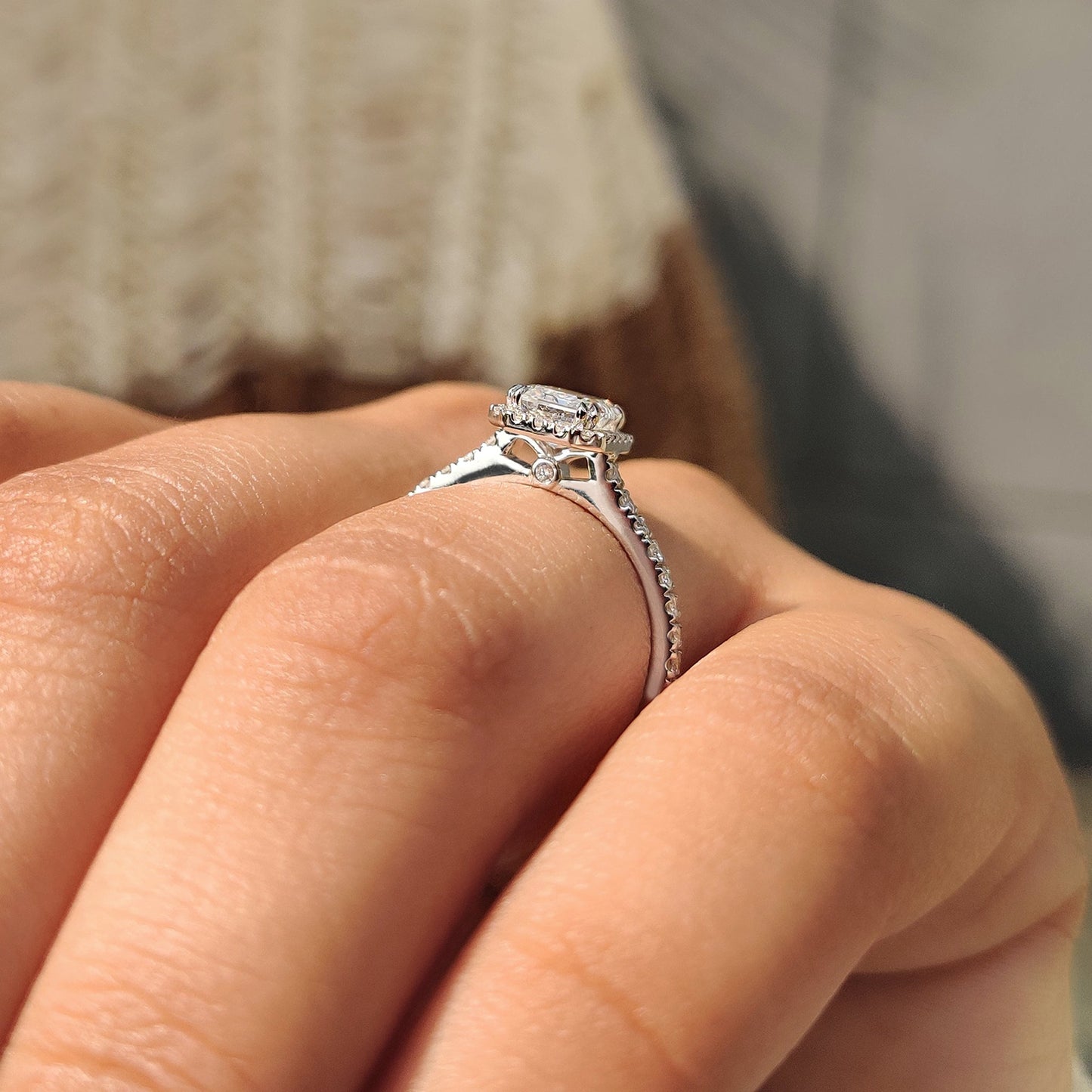Cushion Hidden Halo Lab Grown Diamond Engagement Ring