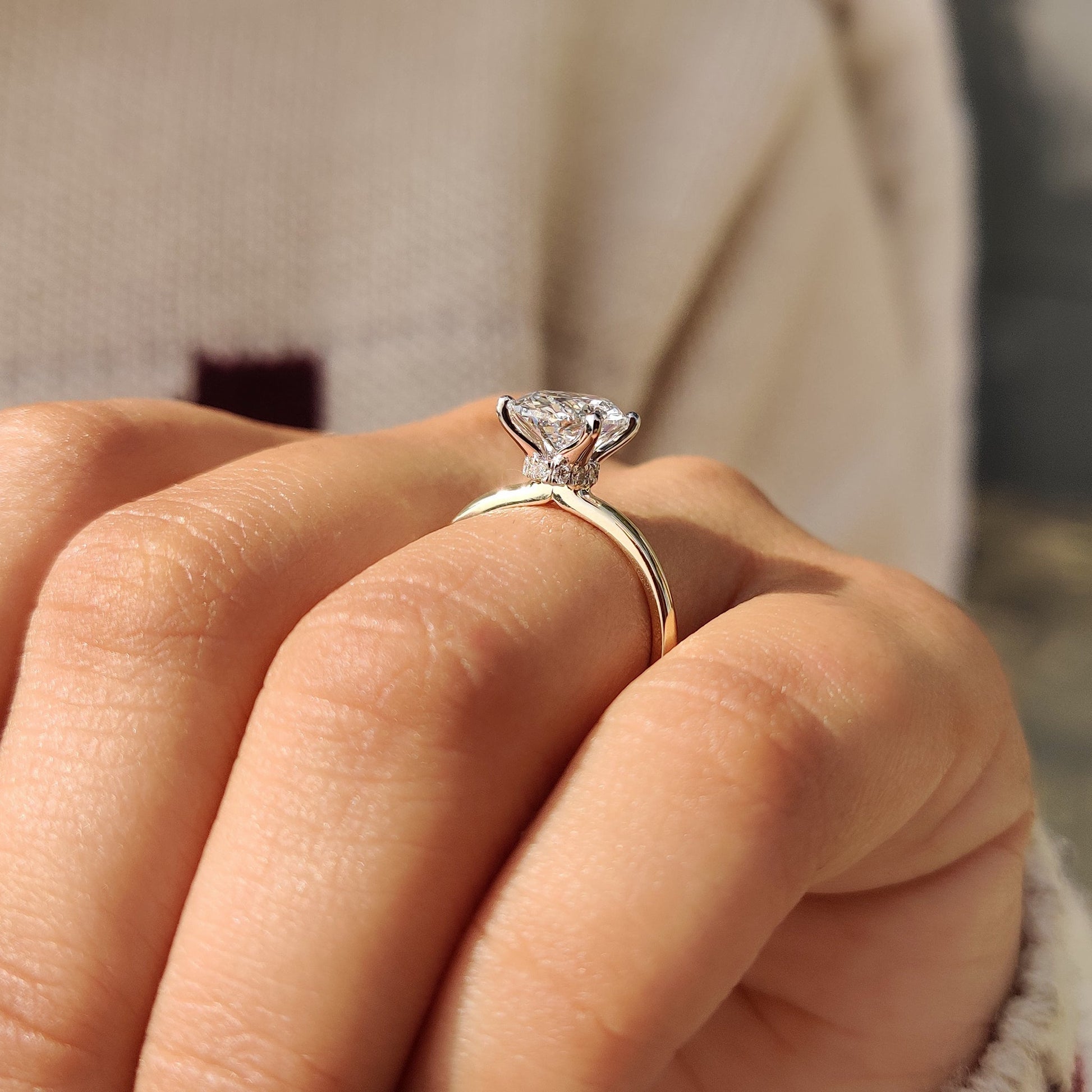 Cushion Hidden Halo Lab Grown Diamond Engagement Ring